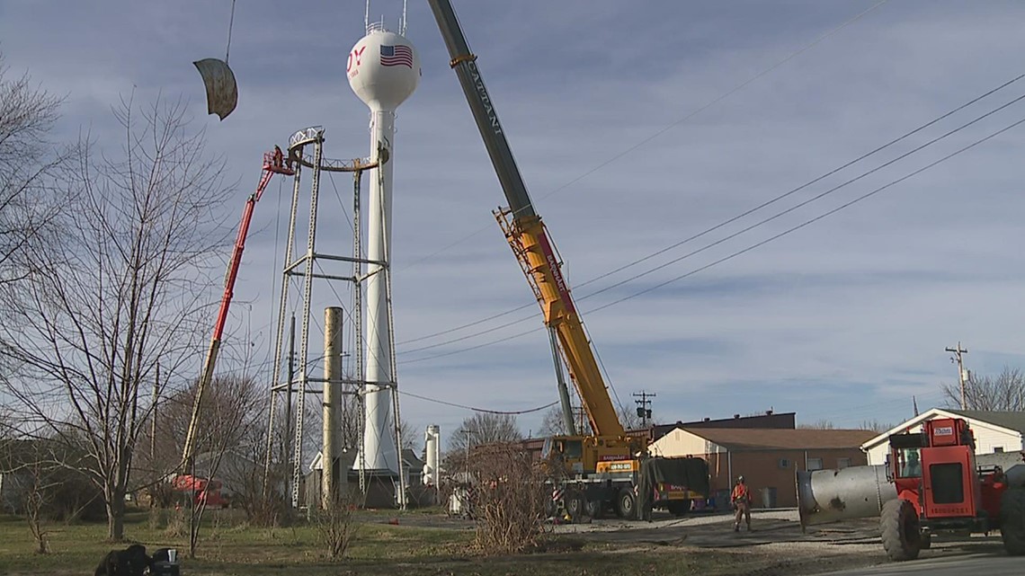 100yearold water tower taken down in Joy, Illinois
