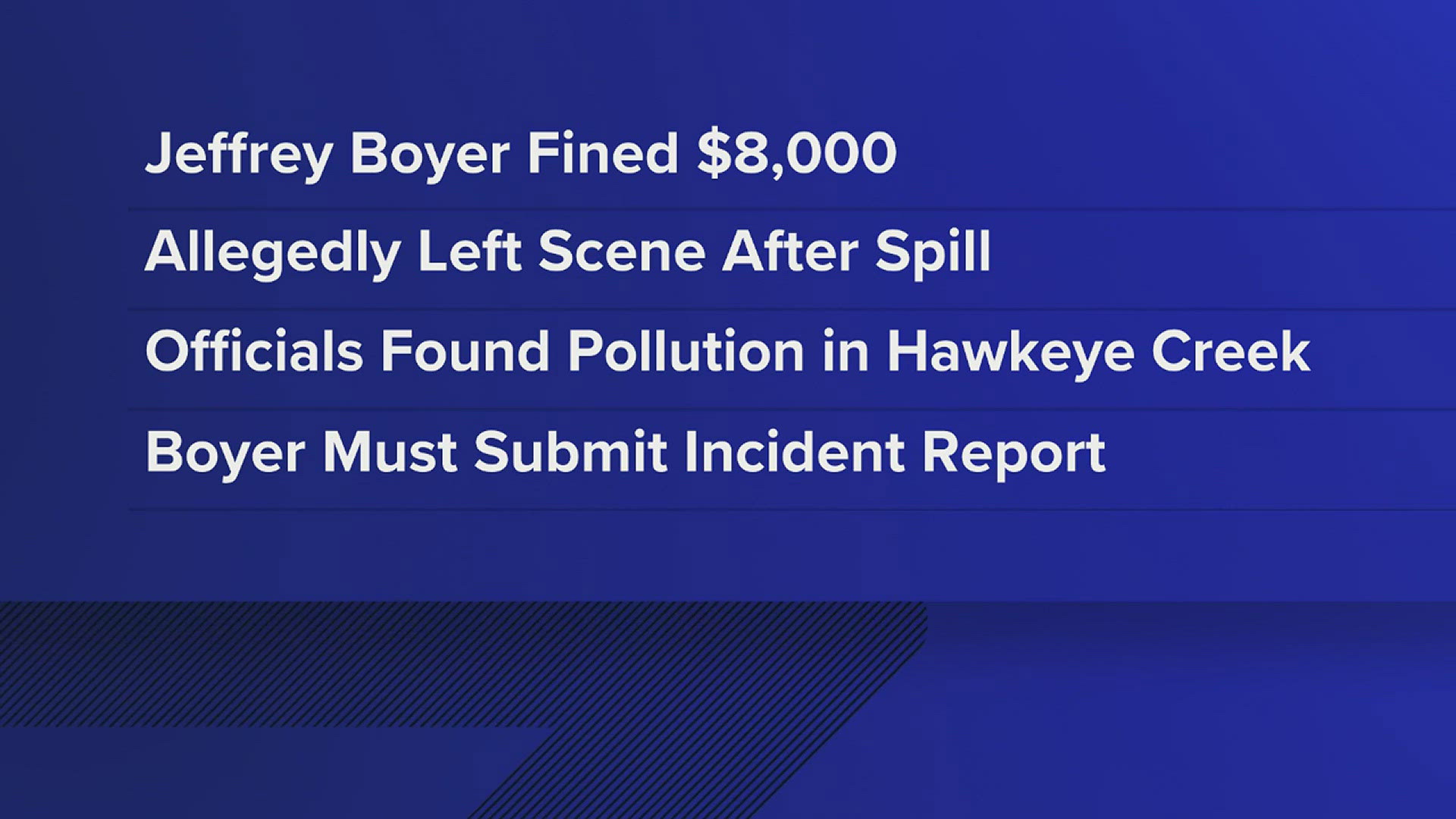 The department is fining Jeffrey Boyer $8,000. The documents allege Boyer left the scene after the spill, and did not agree to help clean it up.