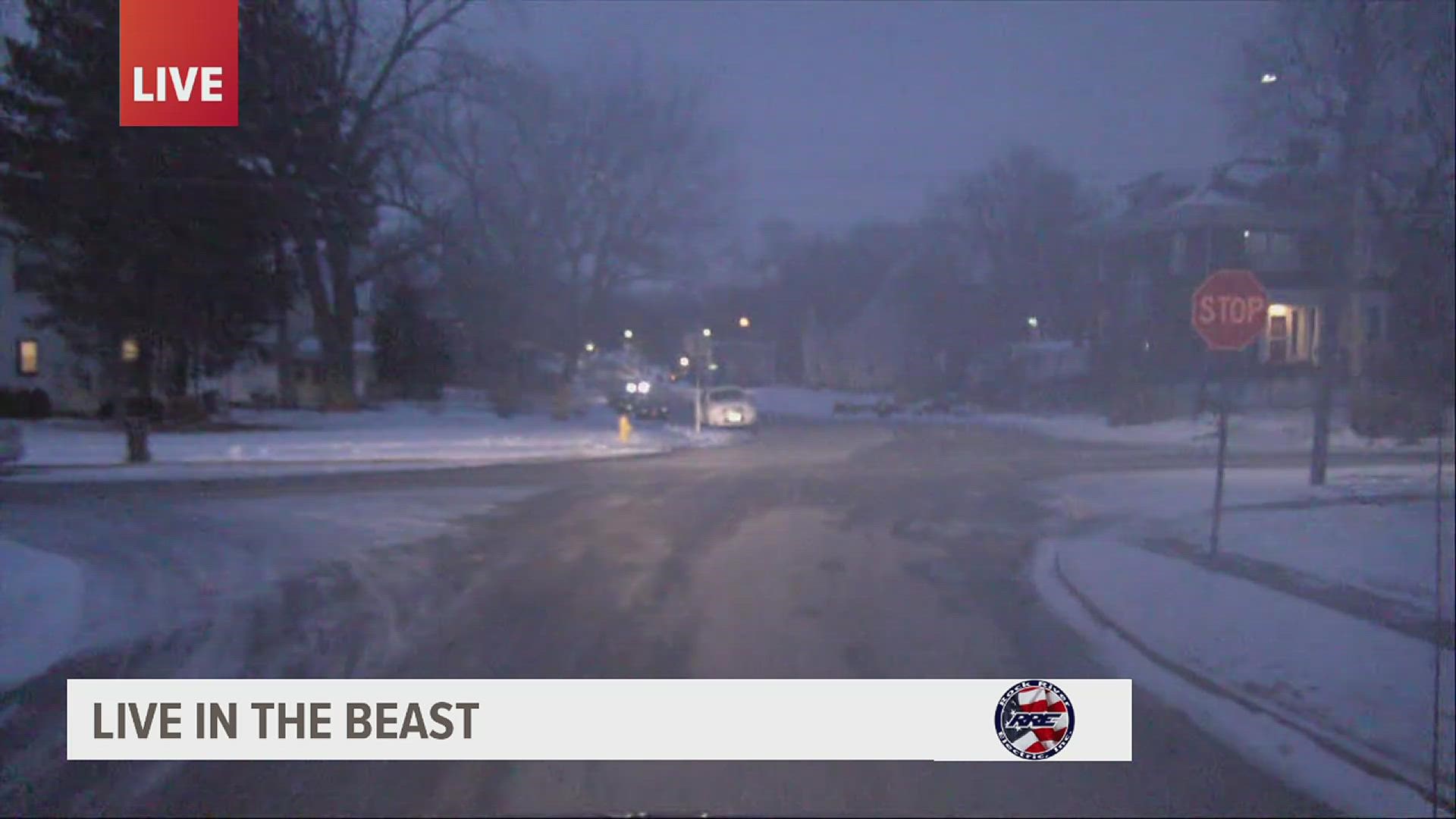 As freezing temperatures and snow create ice patches, we're bringing you a live look at Quad Cities streets from The Beast.