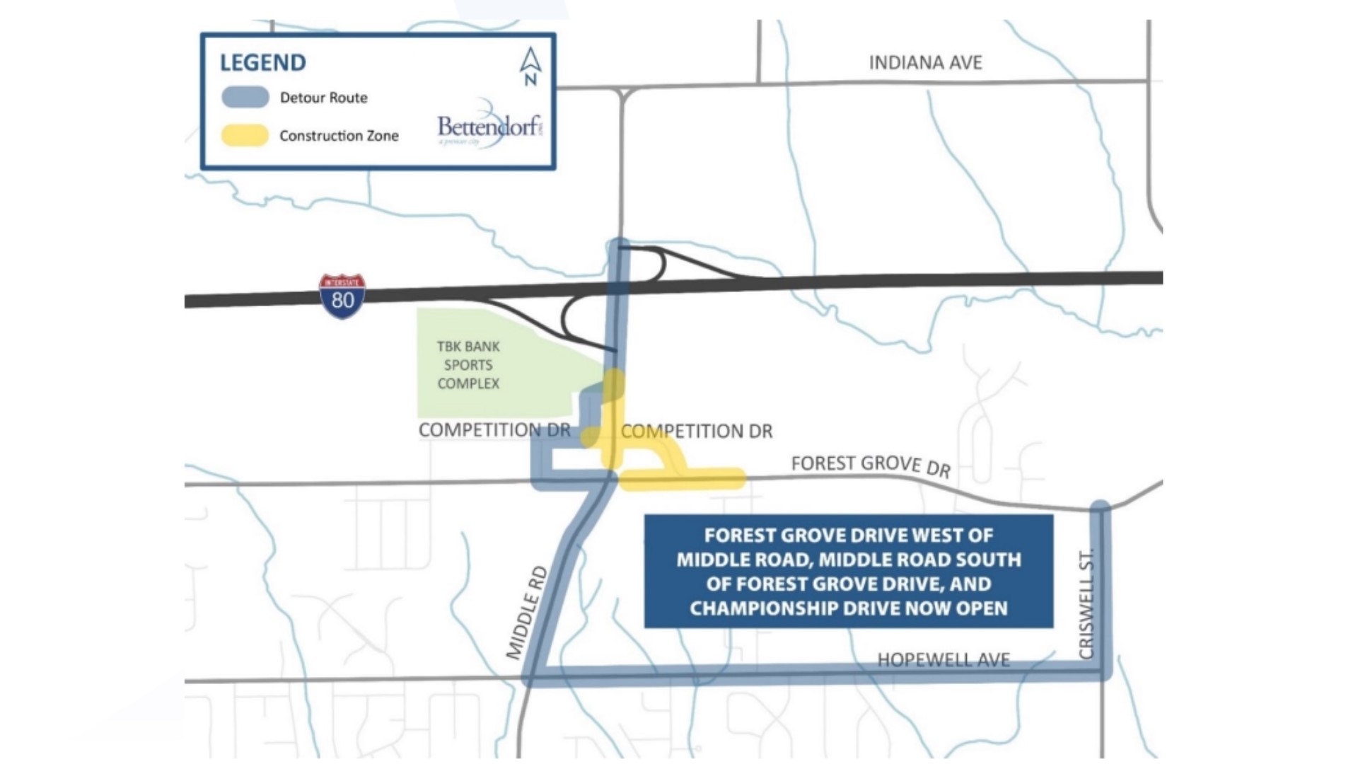 New detours at Forest Grove Dr. and Middle Rd. in Bettendorf