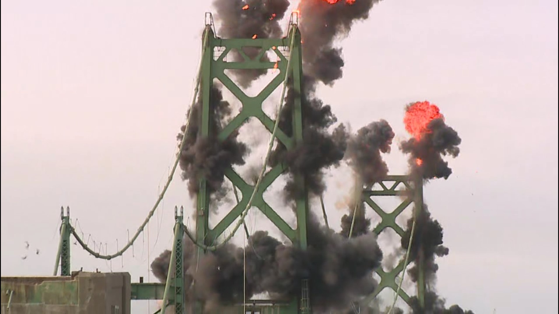 The westbound span of the old I-74 bridge was taken down in a controlled explosive demolition on Sunday, Aug. 27, 2023.
