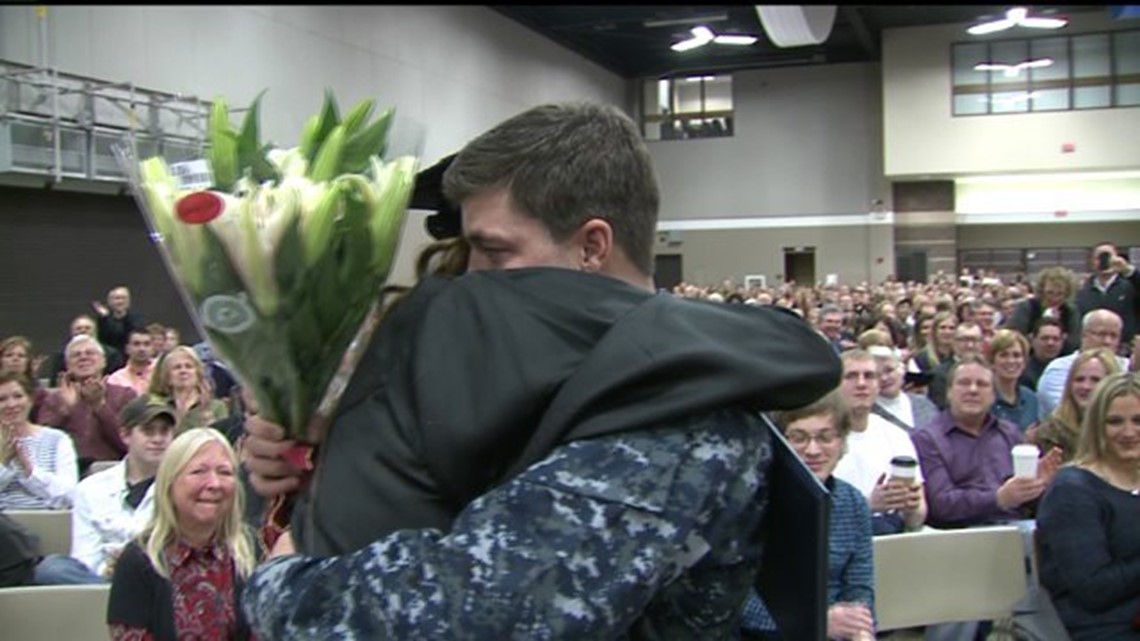 Watch Navy man surprises his sister at St. Ambrose graduation