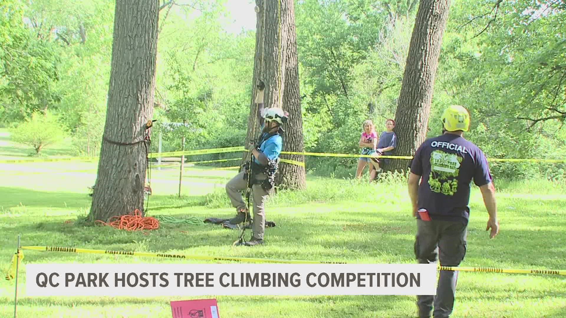 Climbers gathered at Duck Creek Park in Davenport to complete challenges like tree rescues, speed climbing, and an obstacle course for the annual competition.