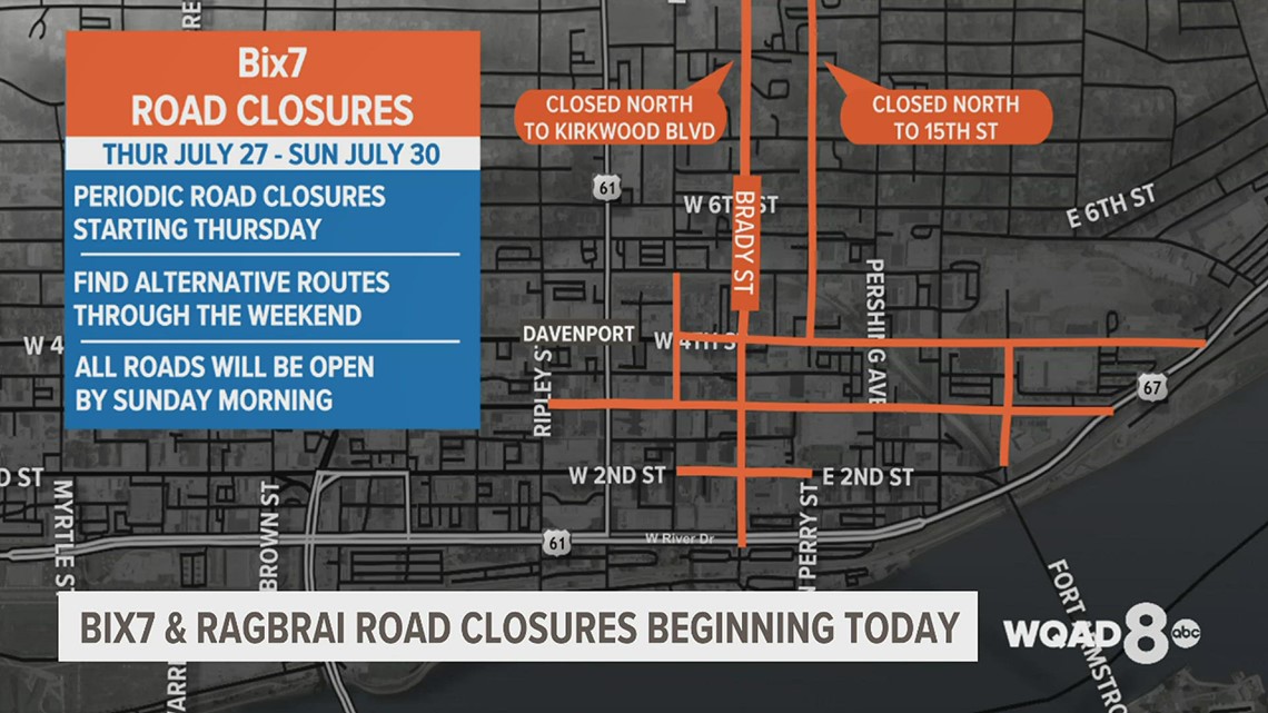 Davenport road closures announced ahead of Bix 7, RAGBRAI this weekend