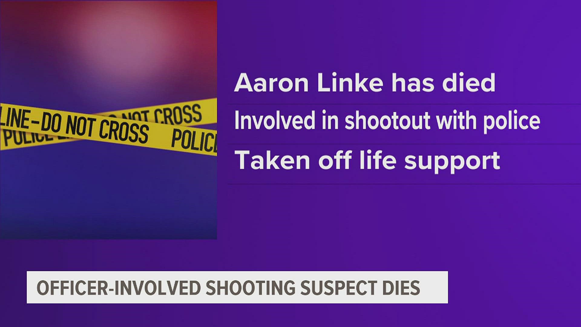 48-year-old Aaron Linke was declared brain dead on Oct. 22, then pulled off of life support days after he was shot by an Illinois State Police officer.