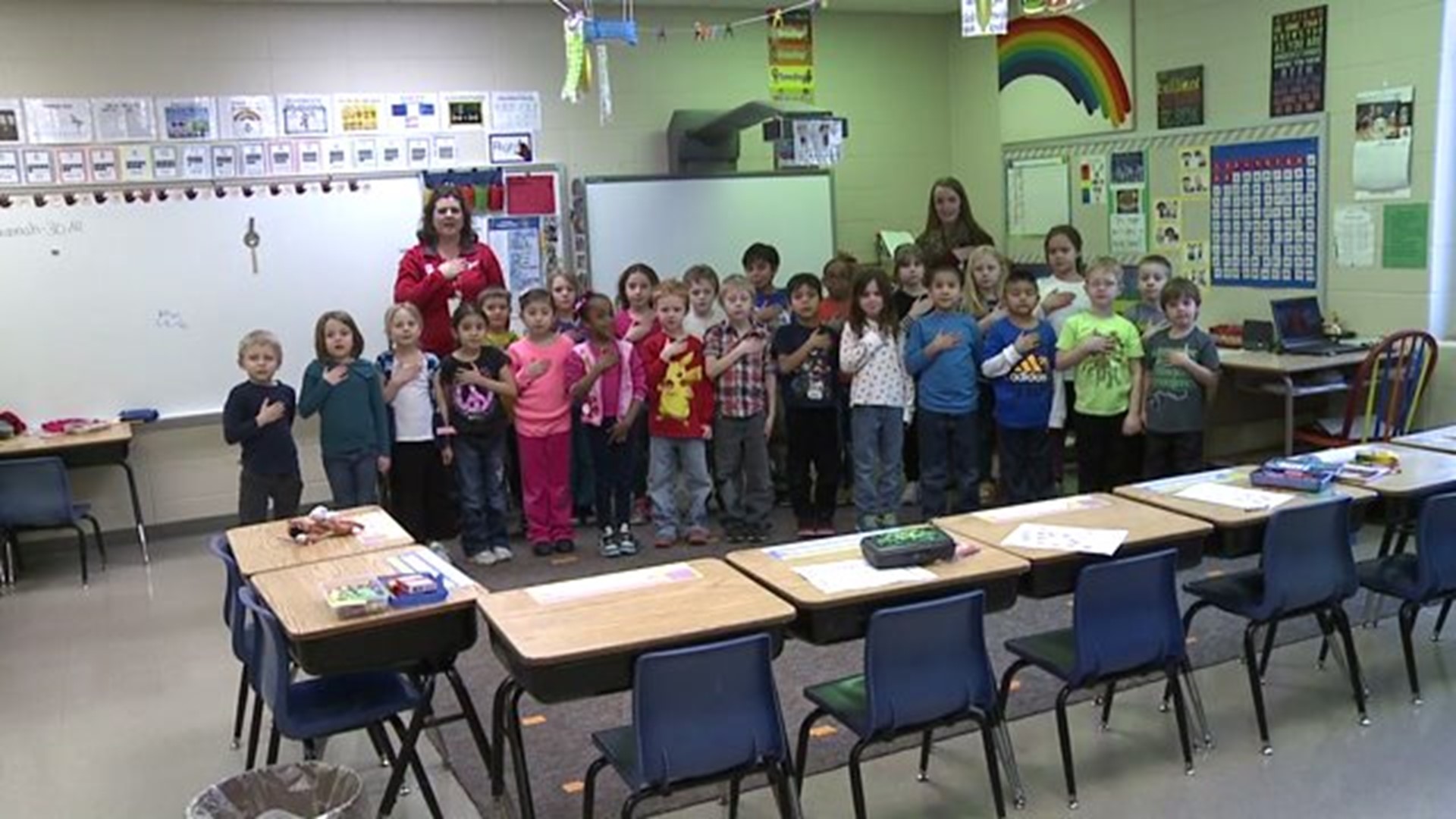 Mrs. Keefer`s class says the Pledge of Allegiance