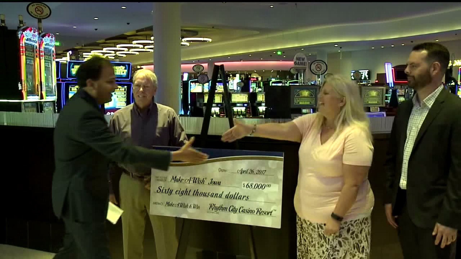 Rhythm City Casino gives Make-A-Wish Iowa a $68,246 donation