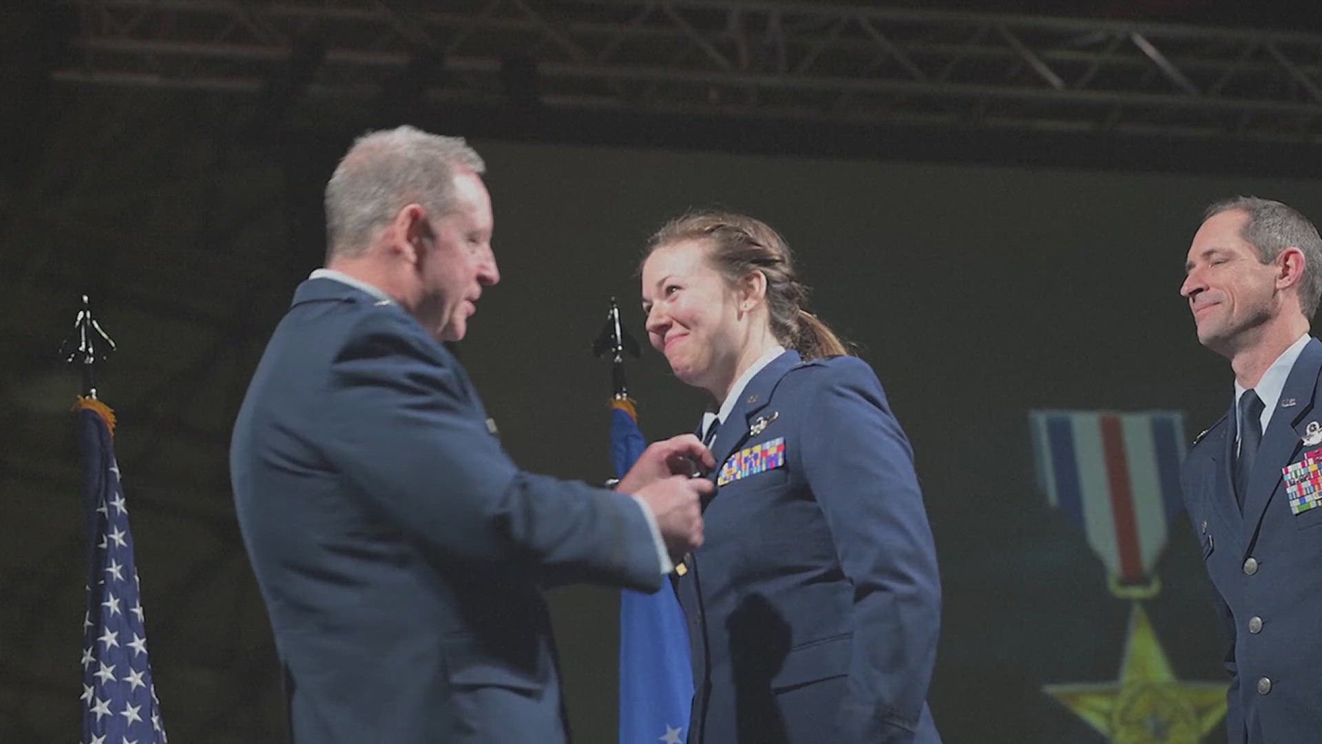 Captain Lacie Hester received the award for her role in shooting down more than 80 Iranian drones that were part of Iran's attack on Israel in April.