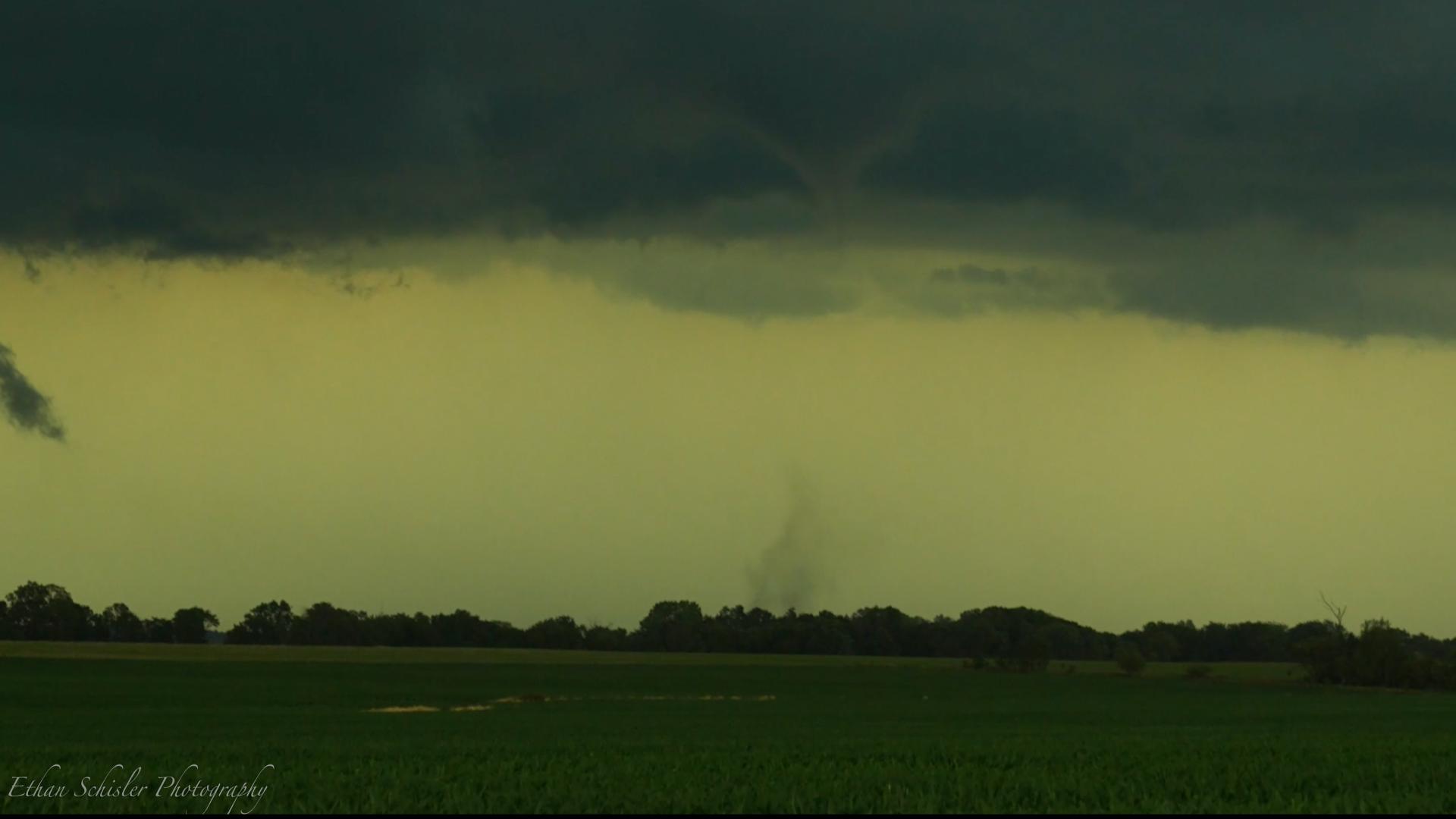 A pair of brief tornadoes spun up in McDonough County, Illinois on Thursday, June 14.