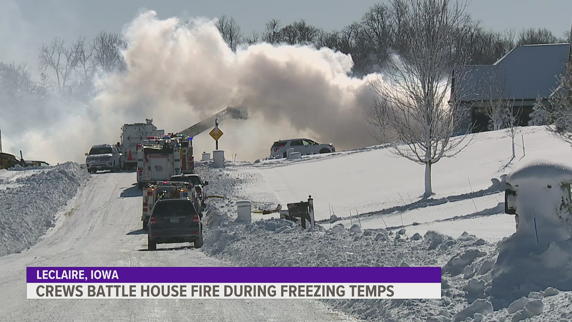 Fire crews in LeClaire battled a house fire during freezing temperatures Tuesday. There is no word on whether any one was injured.