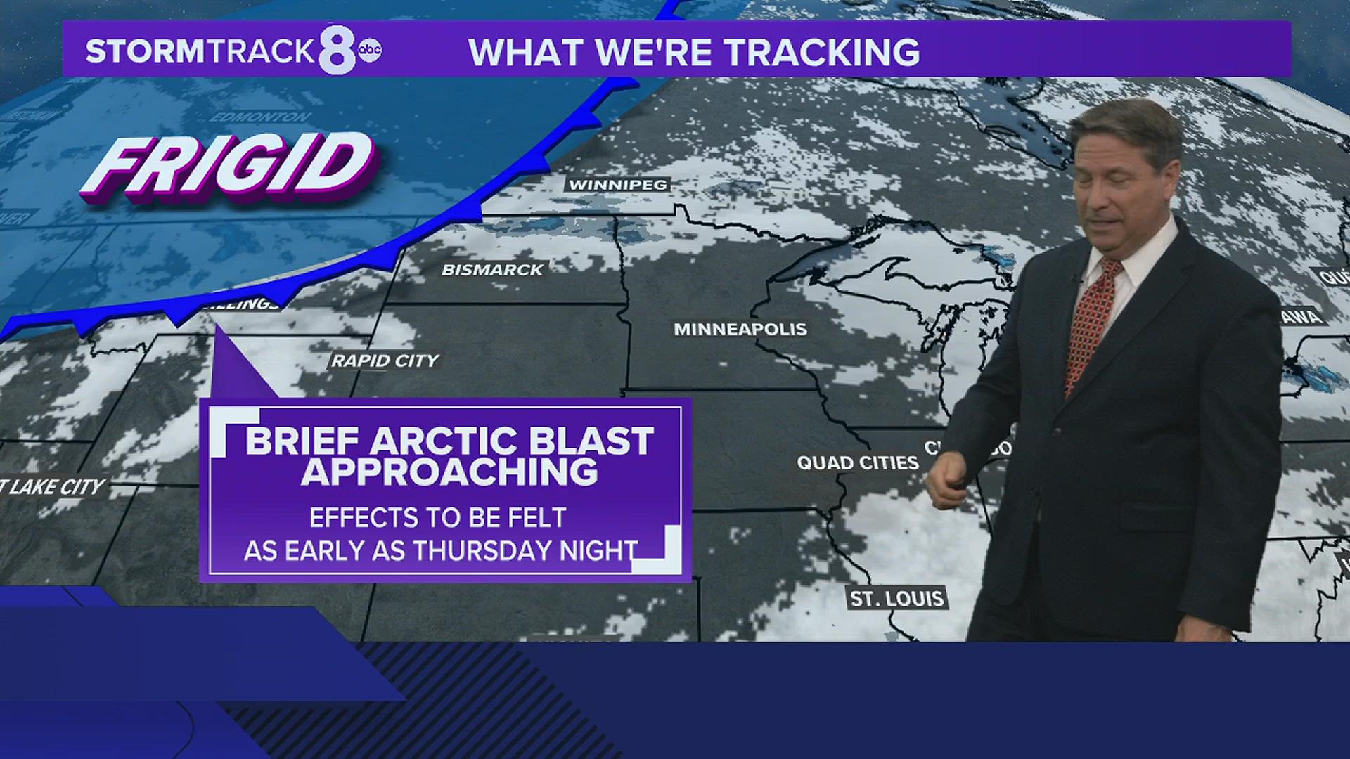Sharp arctic front approaching... Frigid temperatures as early as Thursday night
