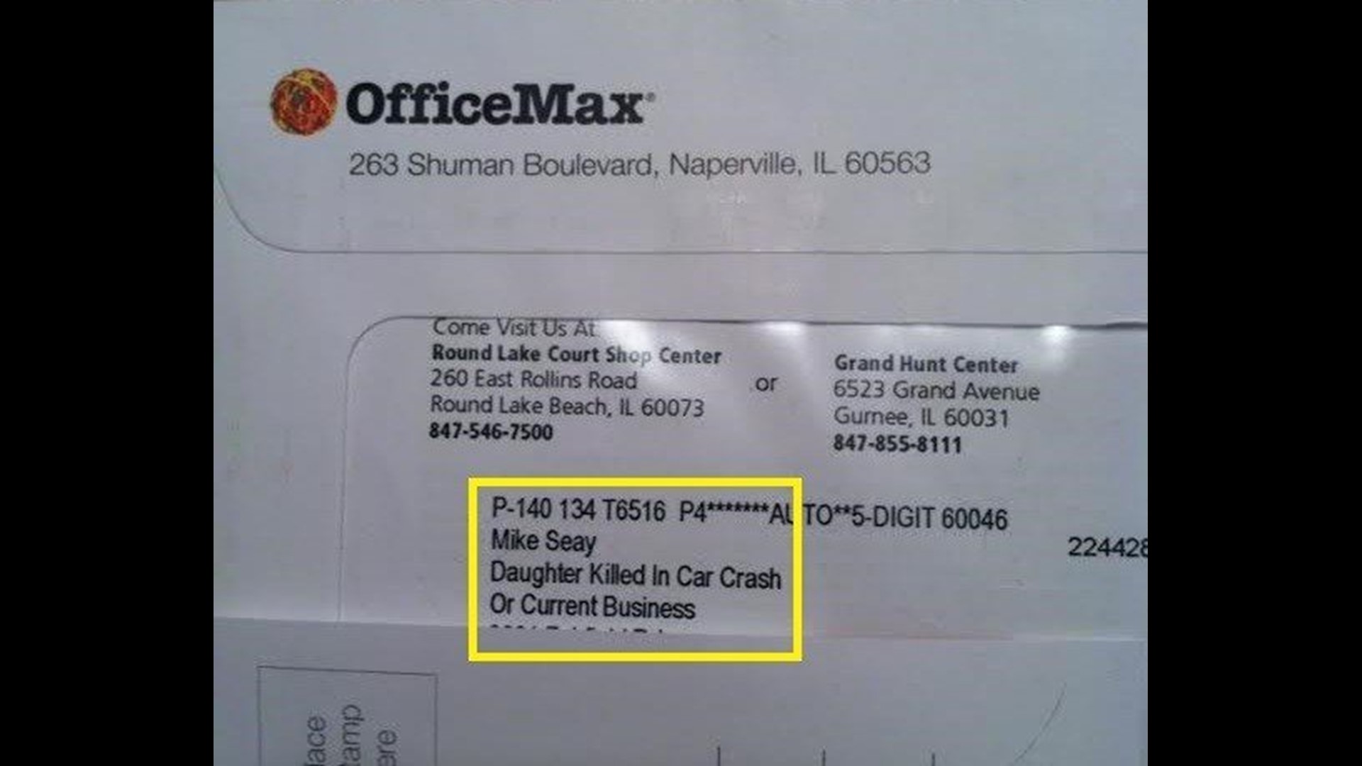 OfficeMax apologizes for label on mail to Illinois man