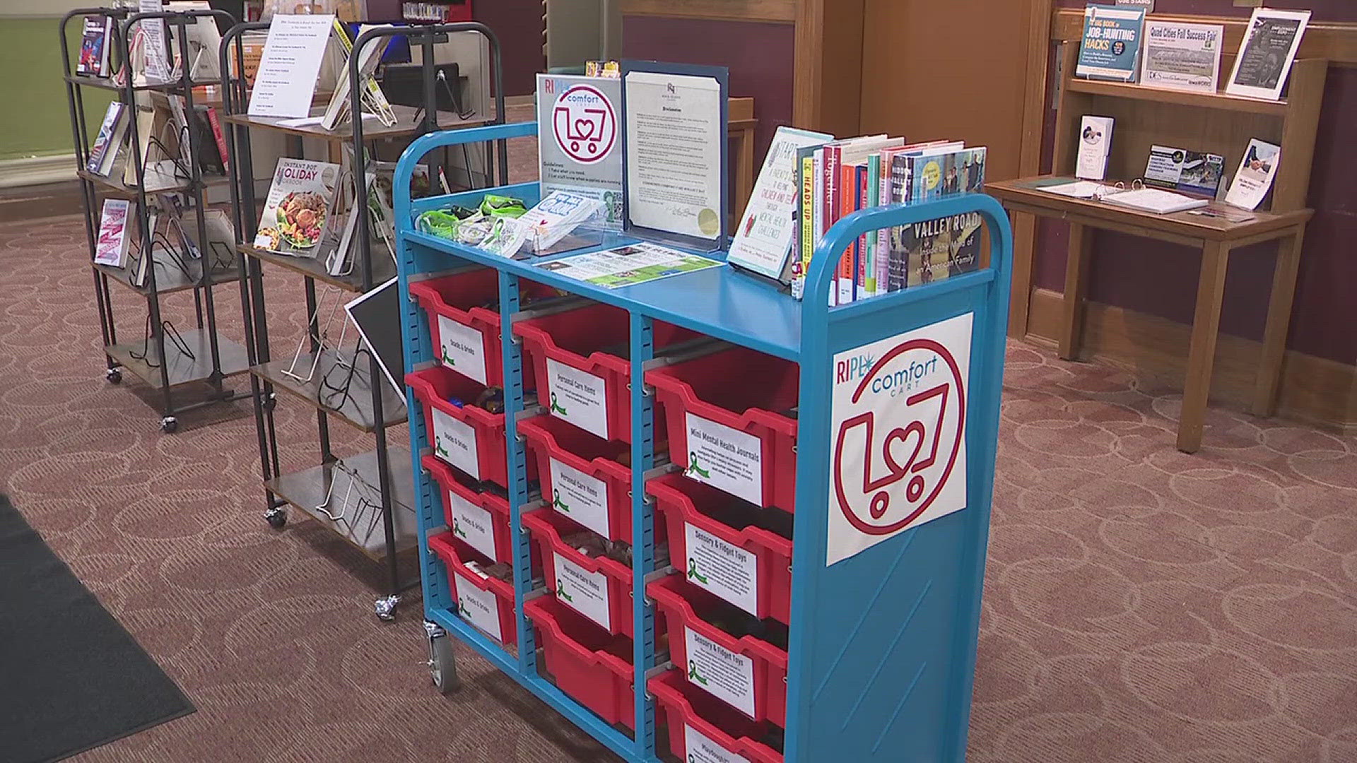 The carts carry items like snacks, personal care supplies and mental health resource cards.