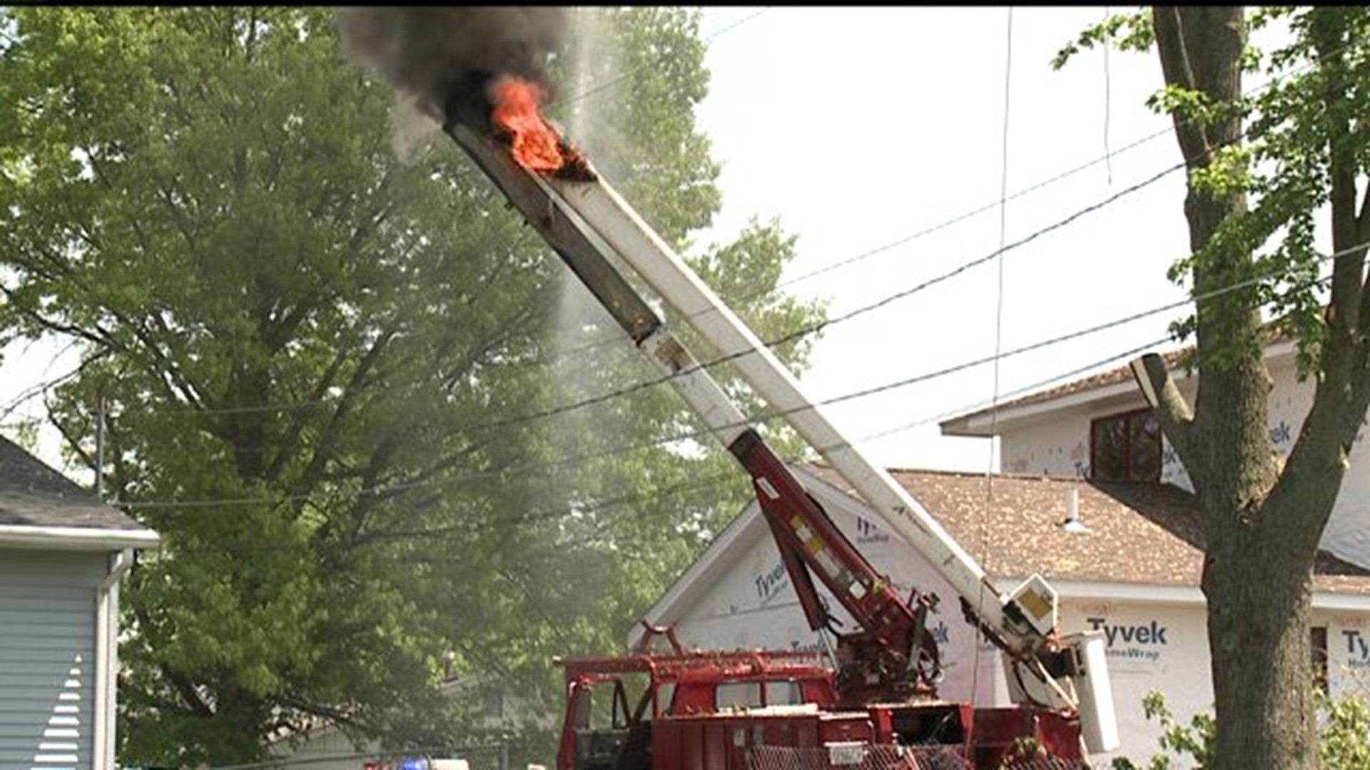 Worker shocked and small fire ignites when power line struck