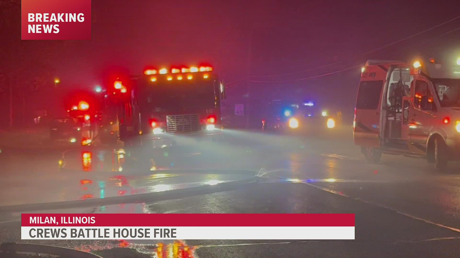 Crews respond to home engulfed in flames in Milan, Illinois