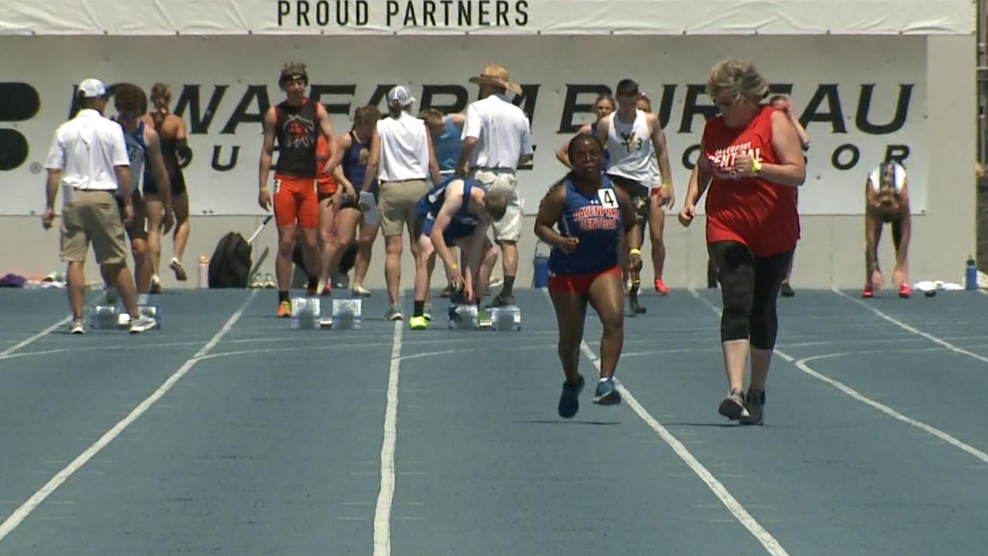 Tayveona Thomas-Everett isn't letting a heart attack slow her down on the track. She was able to run at state thanks to Iowa adding an ambulatory category for track.