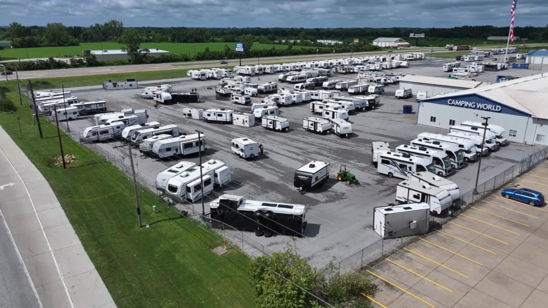 Around 20 units were totaled; others will be auctioned off or repaired on-site. A confirmed EF2 tornado hit the area.
