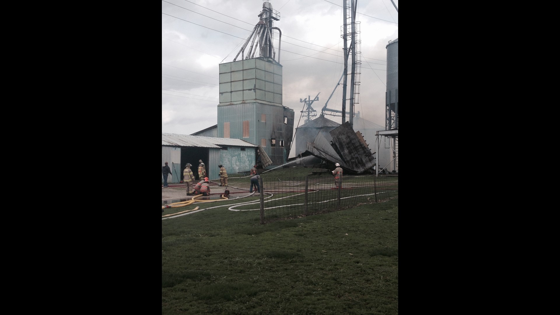 Power shut down in area of grain bin fire near Woodhull