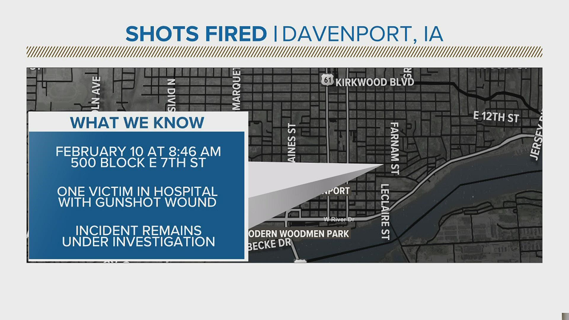 The shooting occurred at about 8:45 a.m. Thursday, Feb. 10 on East 7th Street in Davenport.