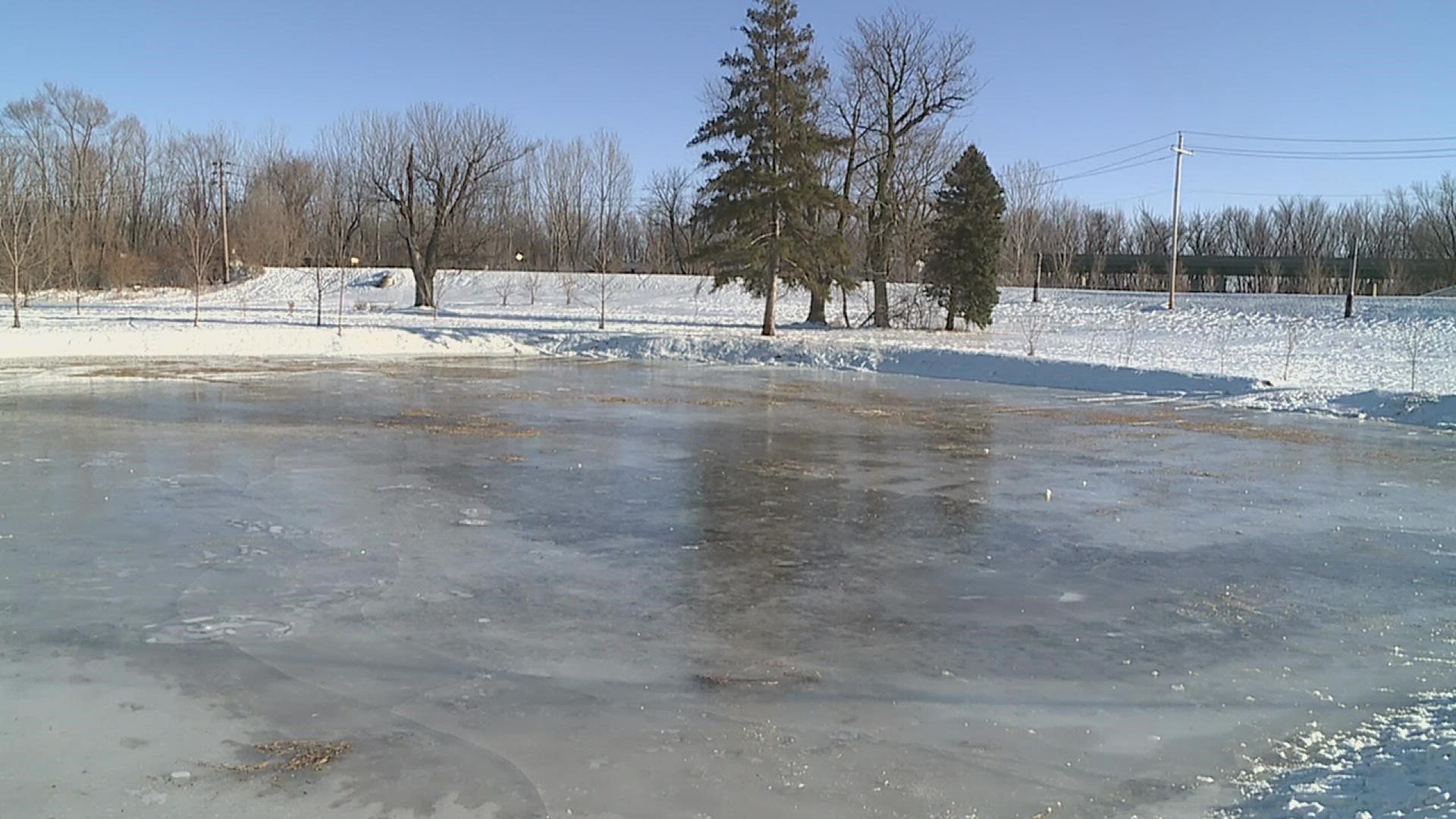 The City of Davenport recently converted a flood retention pond into an ice skating rink in the neighborhood near the Roosevelt Community Center.
