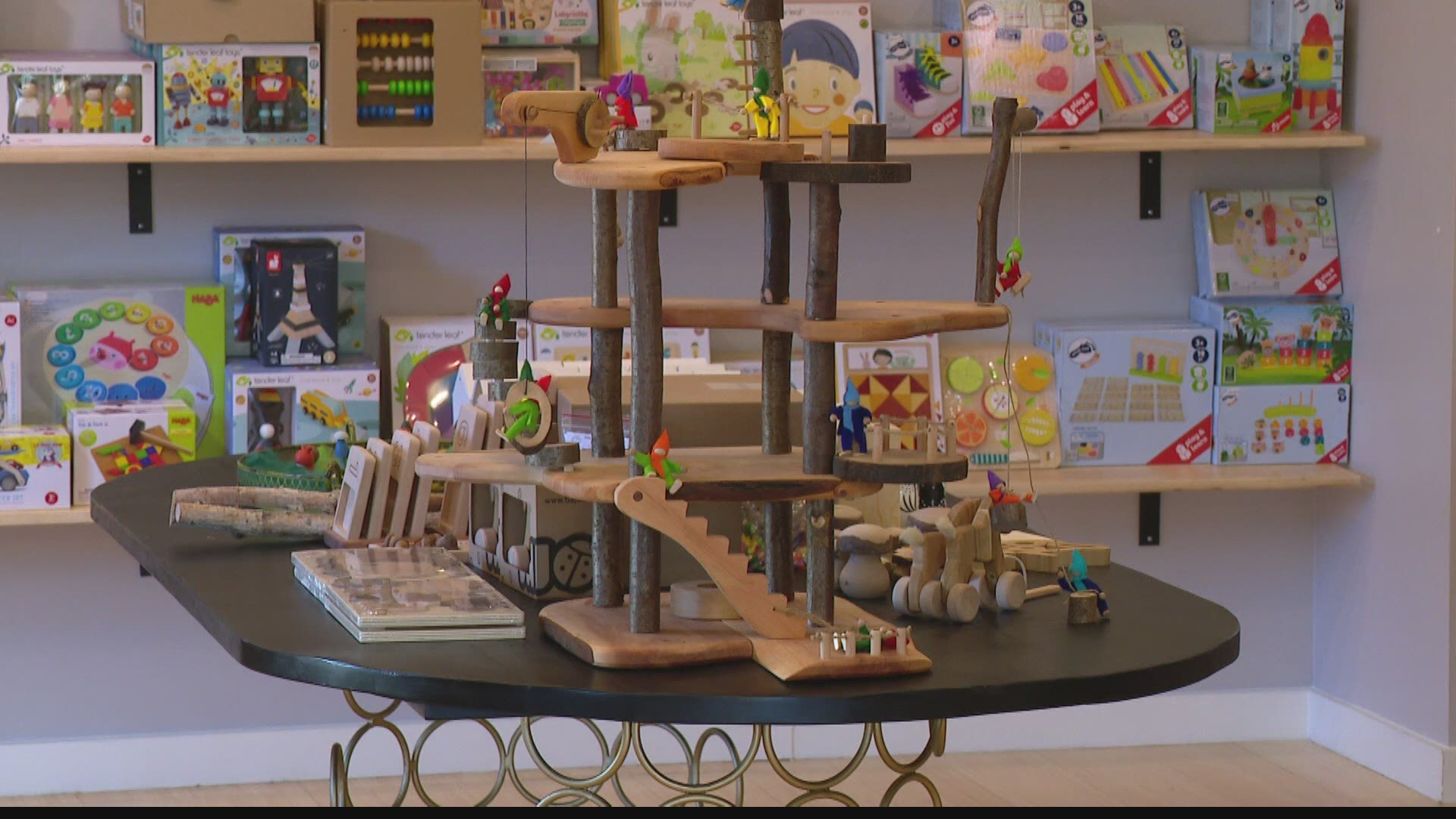 The boutique-style toy shop sells mostly handmade products that aren't made of plastic.