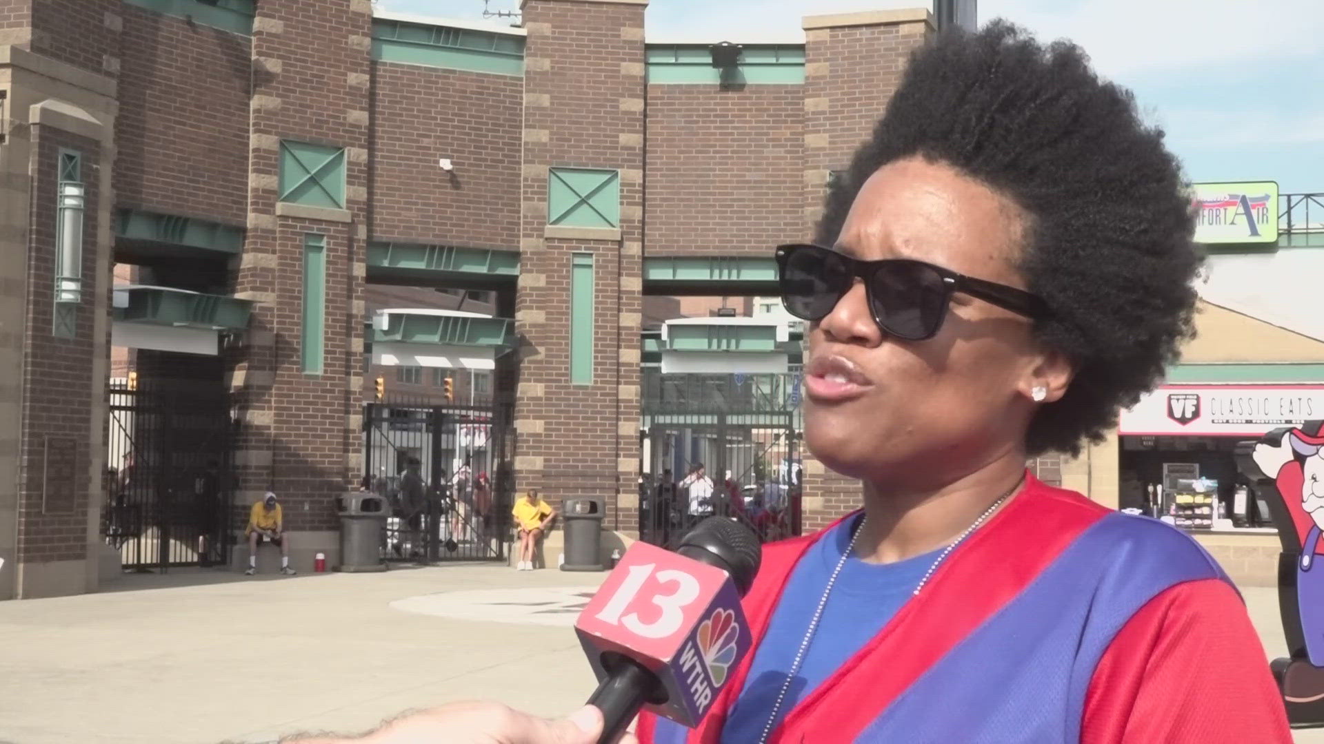 13News reporter Rich Nye talks with Vanessa Ivy Rose as the Indianapolis Indians celebrated the history of the Negro Leagues.