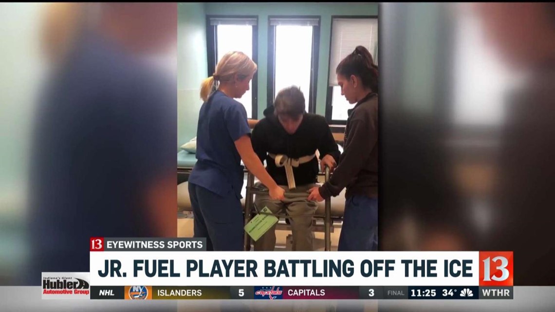 Junior Fuel player battling off the ice