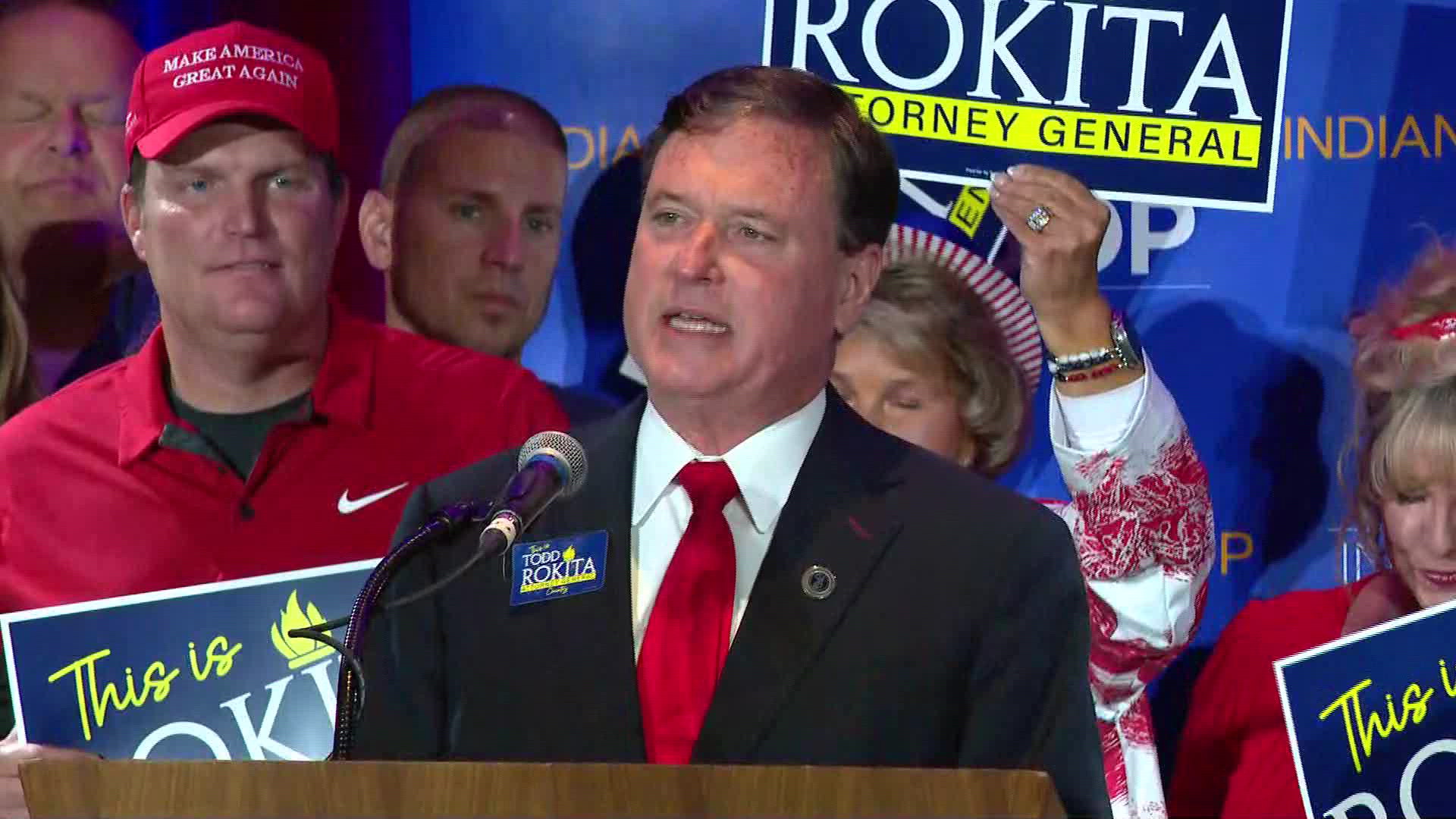 Rokita addressed supporters in Indianapolis Tuesday night.