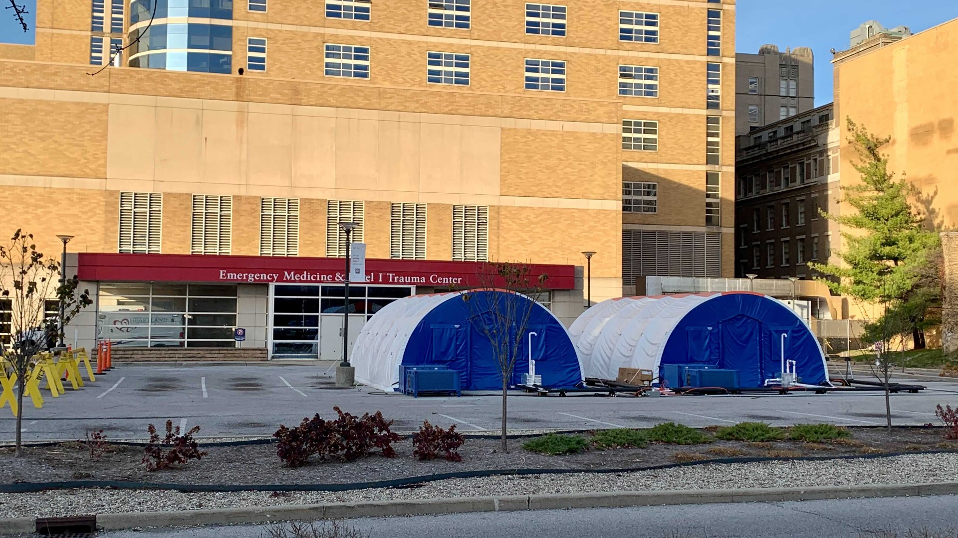 The hospital says the tents have been up since March and have not yet been used.