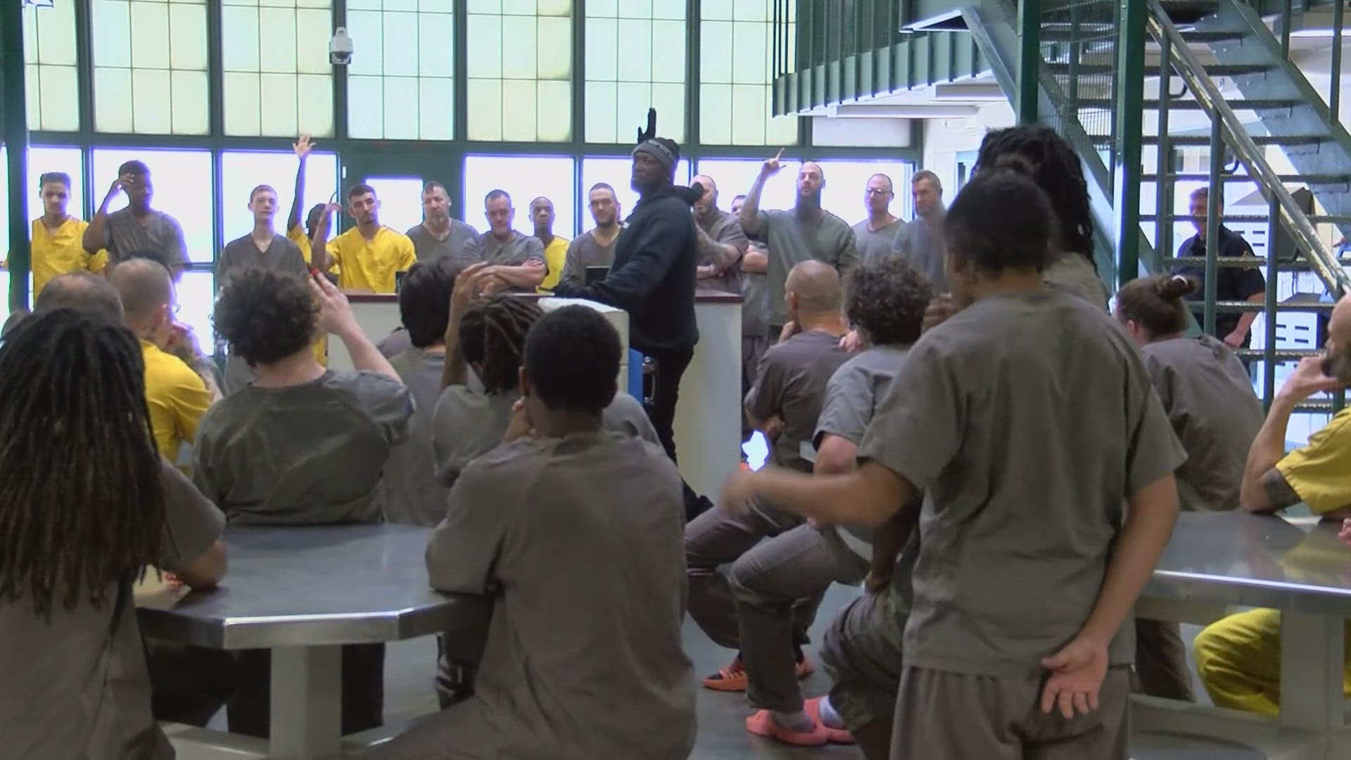 A group of Indiana inmates received a message of inspiration this week from two famous rappers.