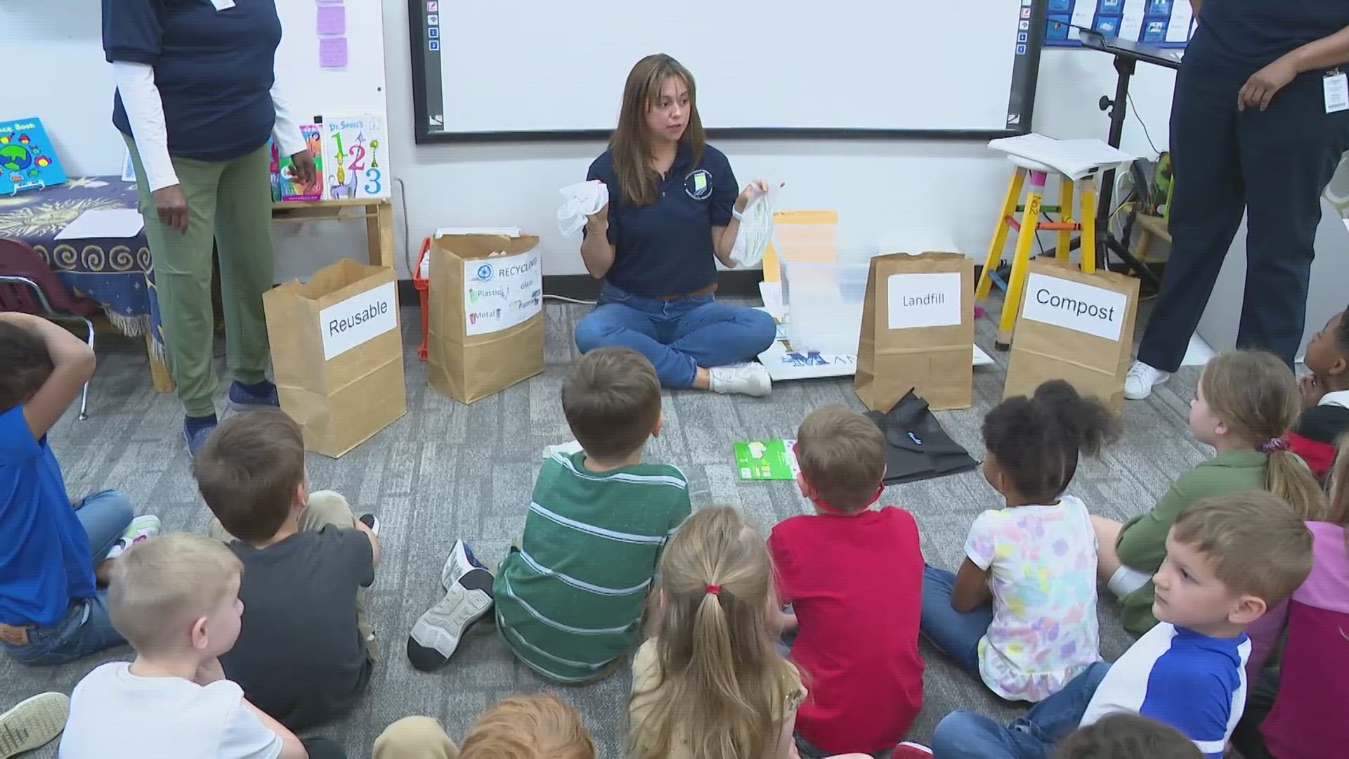 While they do presentations year-round teaching young Hoosiers about recycling, composting, and air/water quality, they make a big push during April.