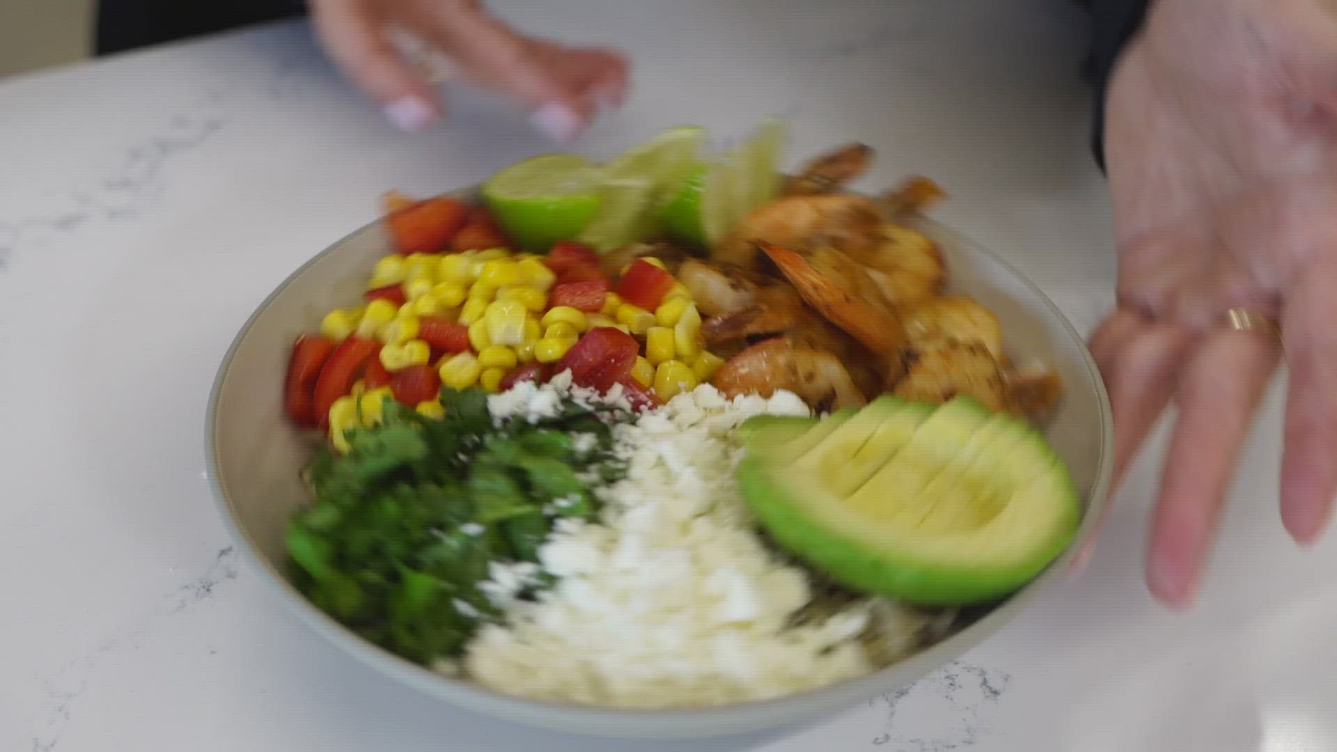 Emily Cline from Ecline Eats shows how to make a blackened shrimp lime bowl.