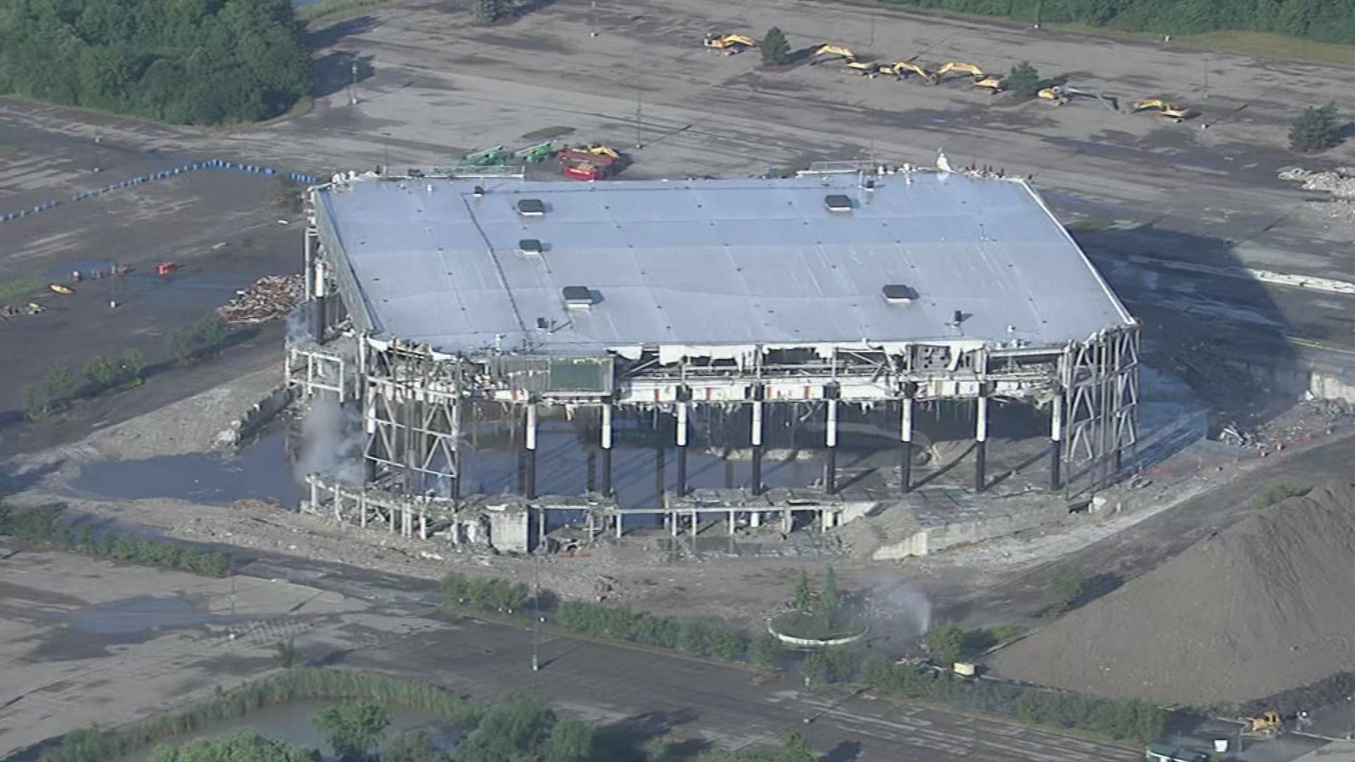 The former home of the Detroit Pistons was imploded Saturday morning.