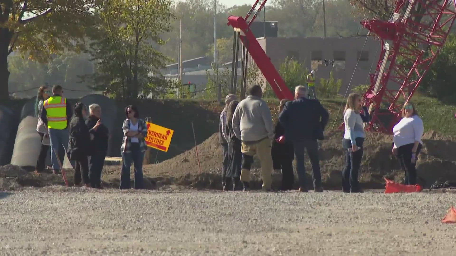 The Indianapolis DPW says railroad tracks were found at the digging site that were part of the first electric railroad in the United States.