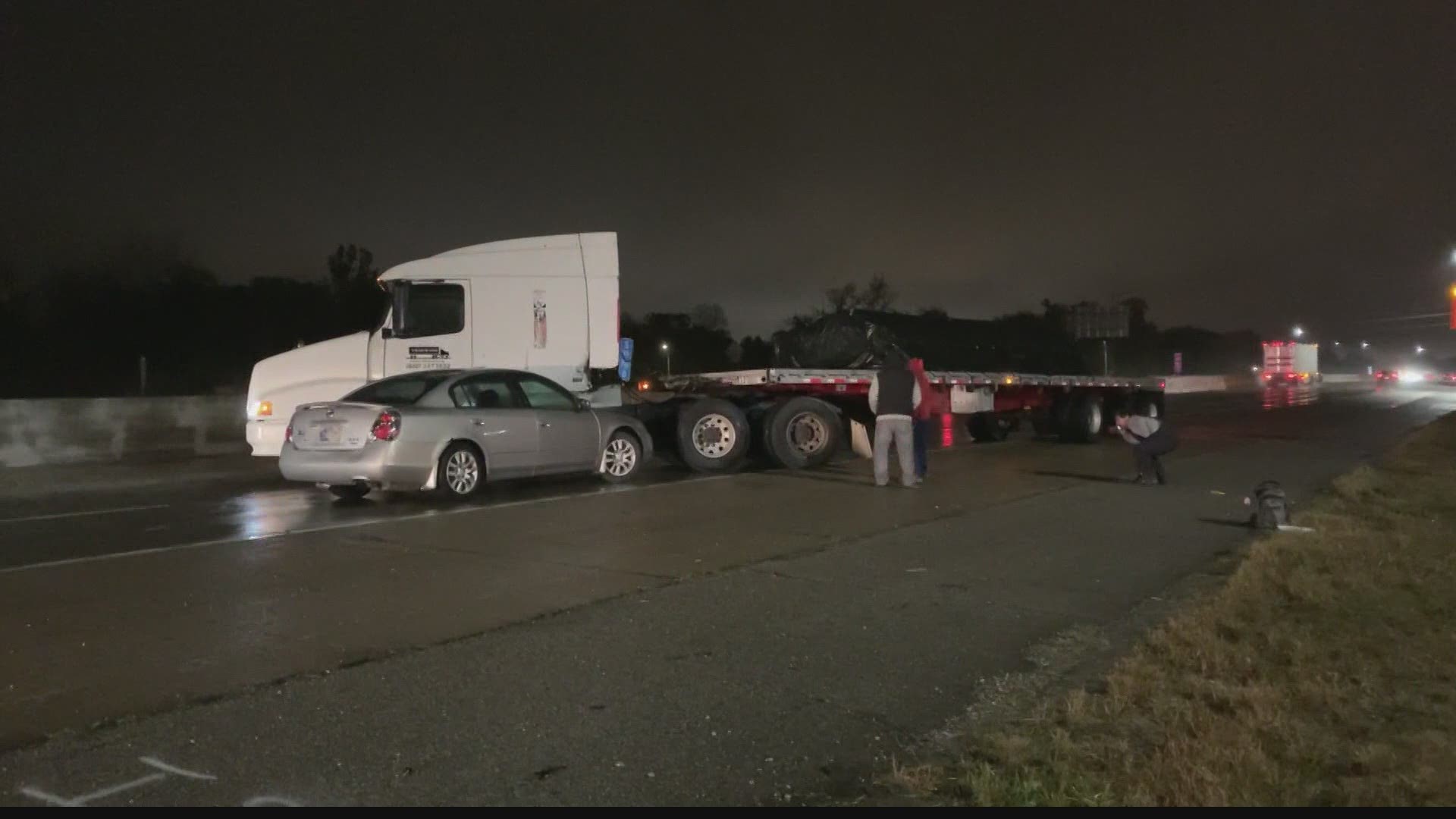 All interstates into downtown Indianapolis were hampered or blocked by accidents involving semis early Monday morning.