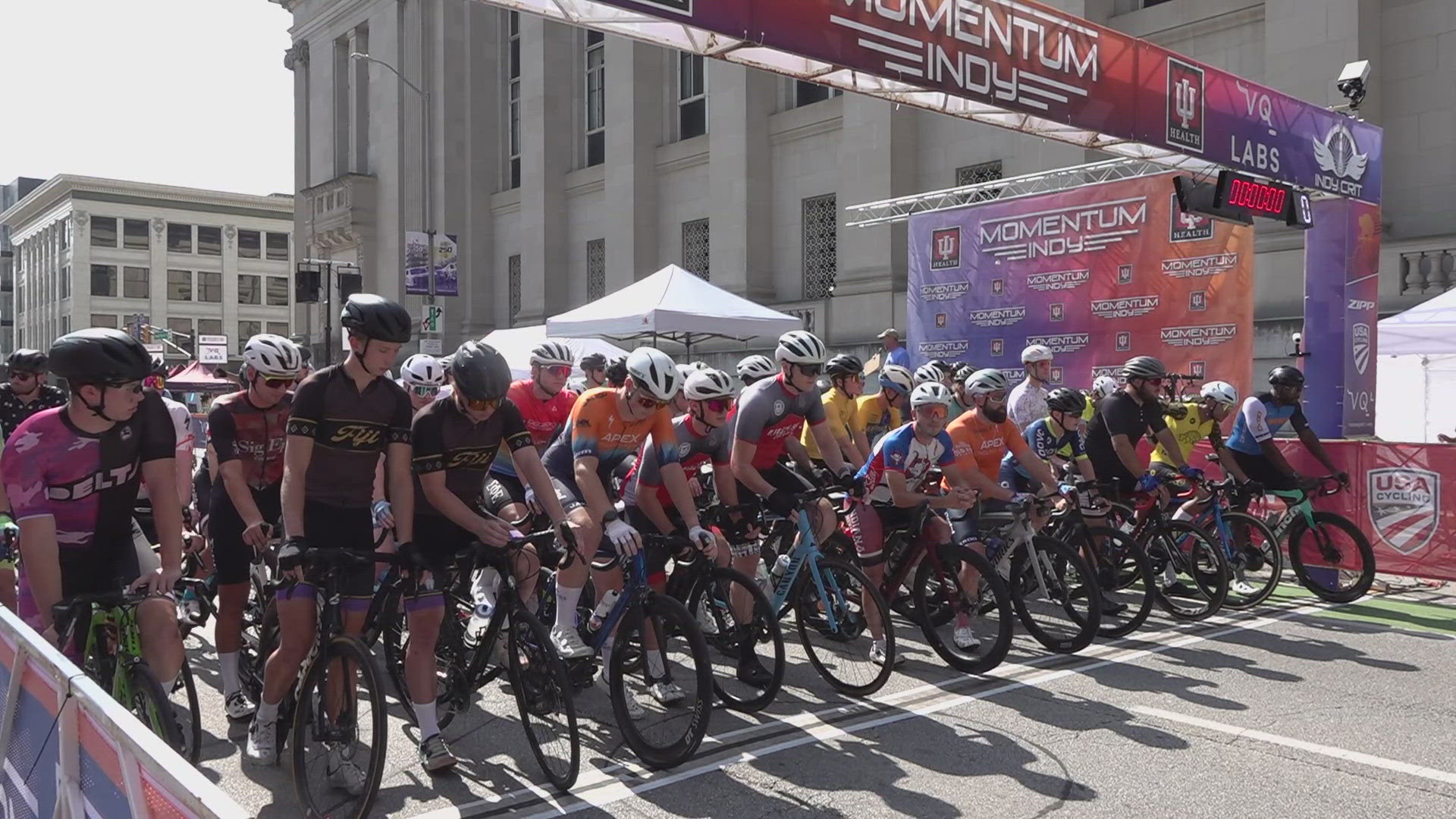 13News reporter Anna Chalker reports from downtown Indianapolis during Momentum Indy's Indy Crit.