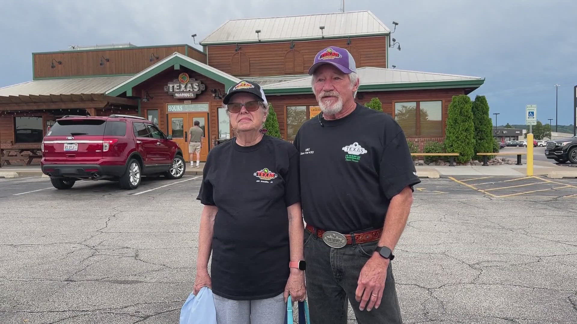 Judy and Mike McNamara said they're driving about 25,000 each year to visit Texas Roadhouse locations across the United States.