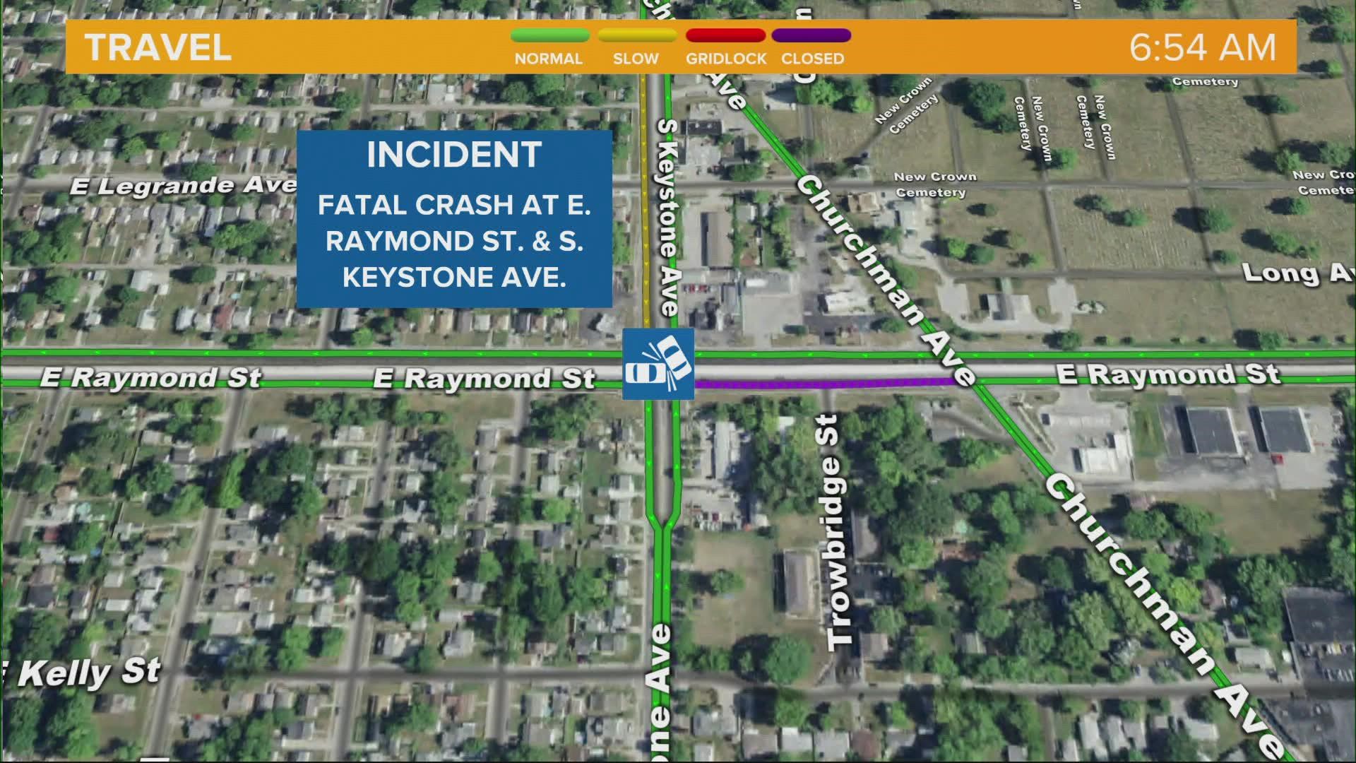 The crash happened shortly before 5 a.m. at the intersection of East Raymond Street and South Keystone Avenue.