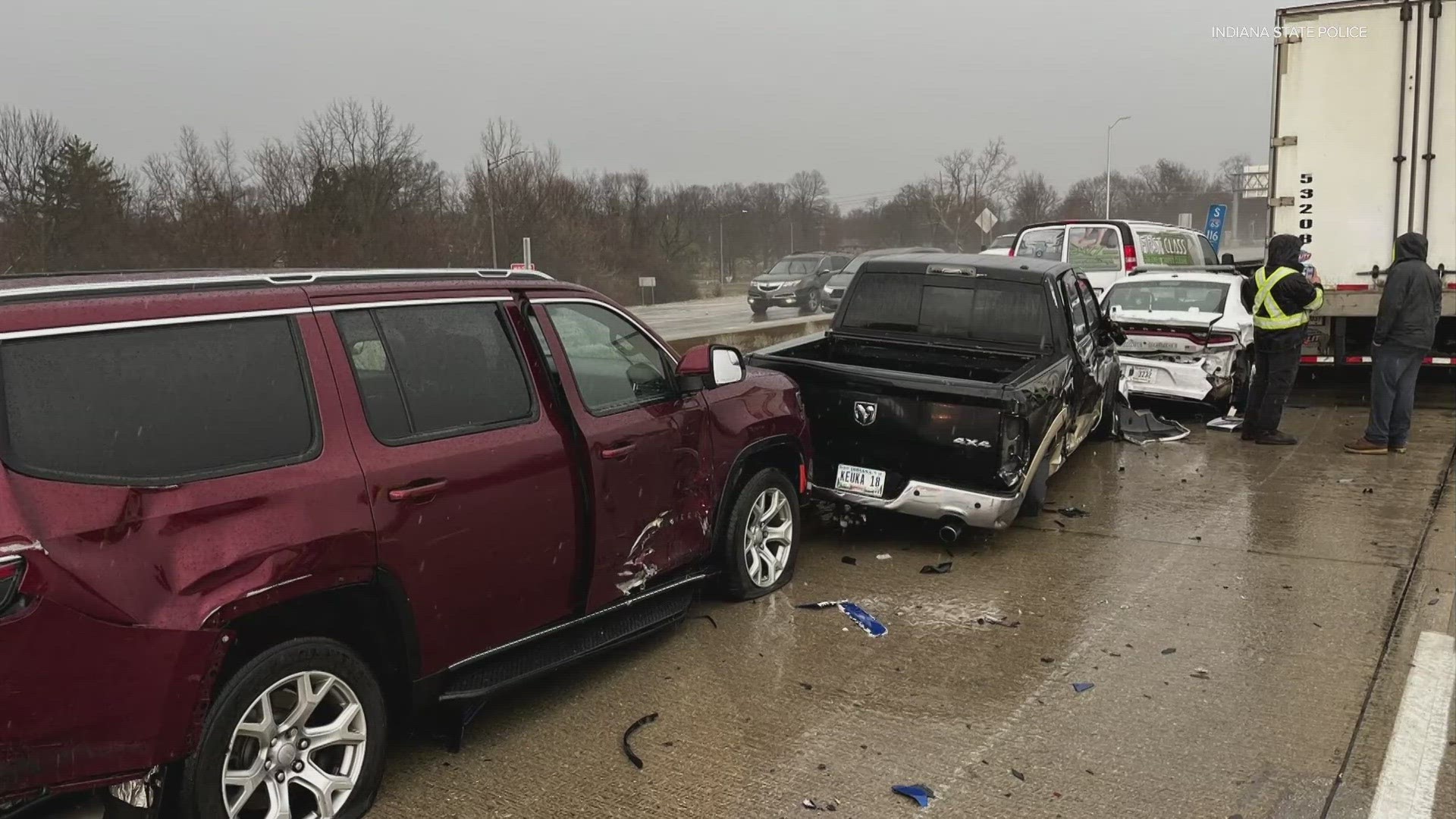 Two State Troopers are now in the hospital after they were hit by a semi truck just a couple hours ago. This was the scene along I-65 near 38th street.