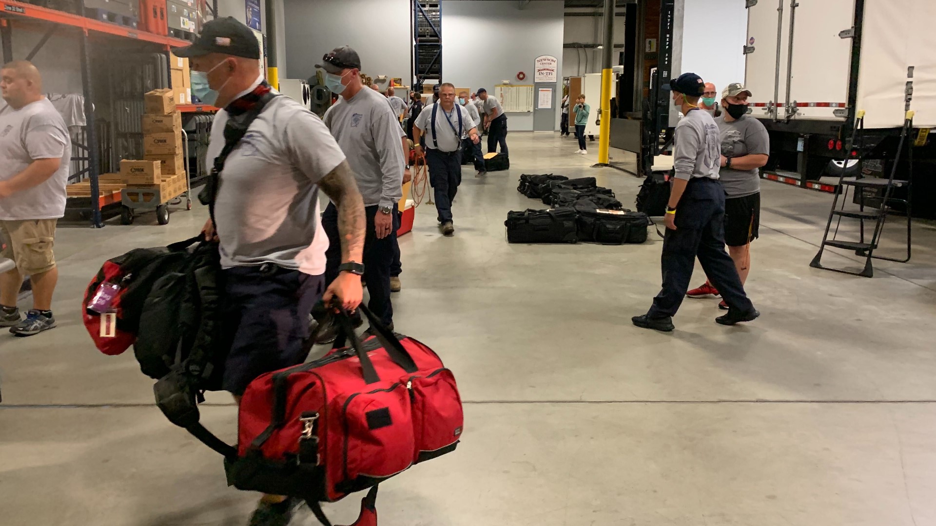 The team of 35 personnel left the Indiana Task Force 1 HQ at 10:30 p.m. Sunday.