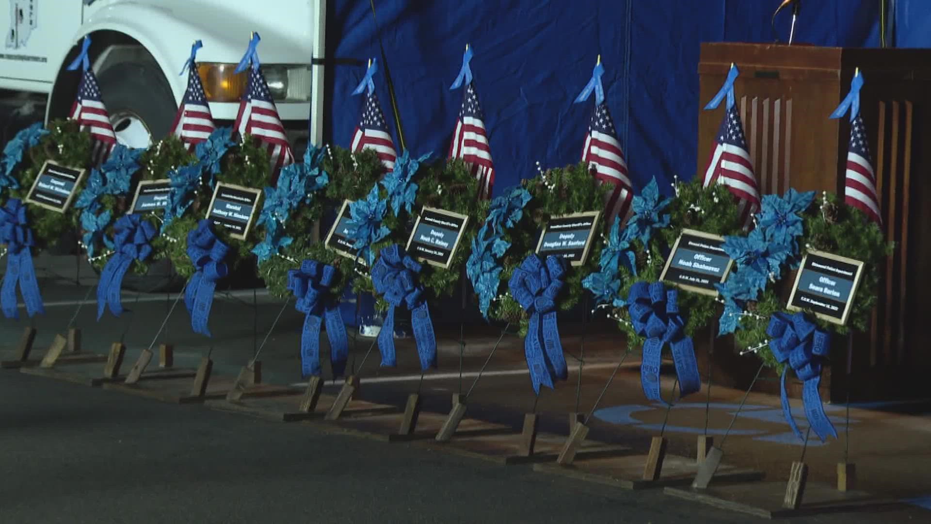 The ceremony Tuesday at the Indiana Law Enforcement Academy honored eight men and women.
