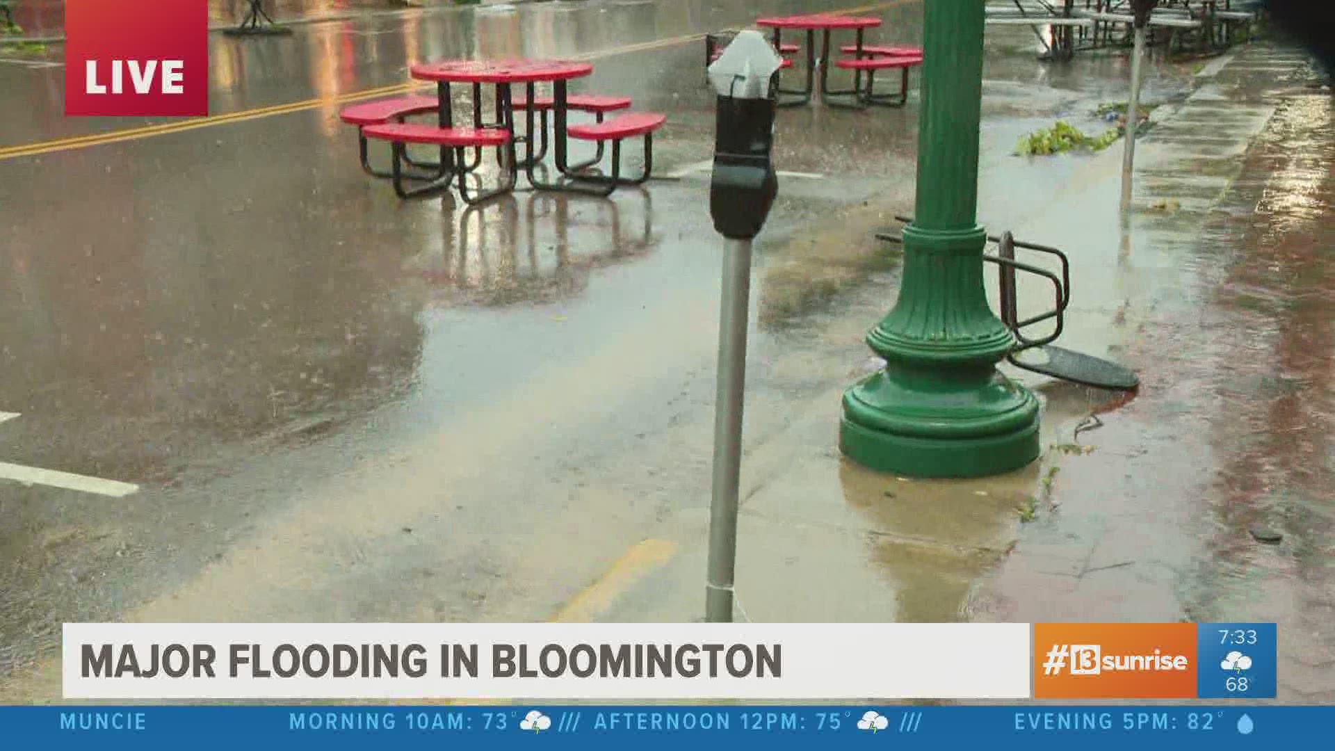 Sarah Jones reported live from Bloomington where overnight flood waters have receded.