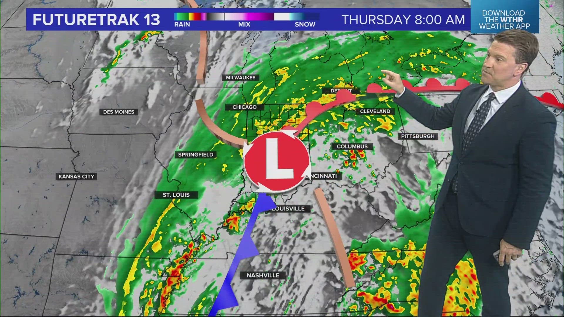 Highs on Thursday are forecast in the middle 60s. Additional storms will develop Thursday afternoon and evening.  A few storms may reach severe limits.