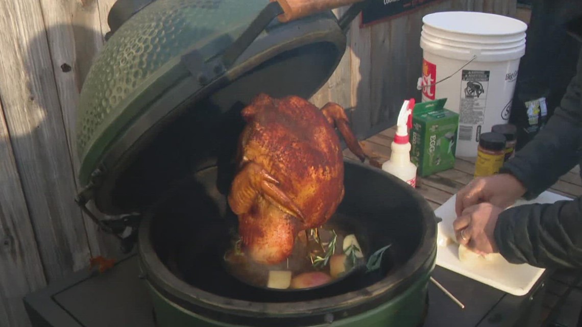 Pat Sullivan grills turkey outdoors
