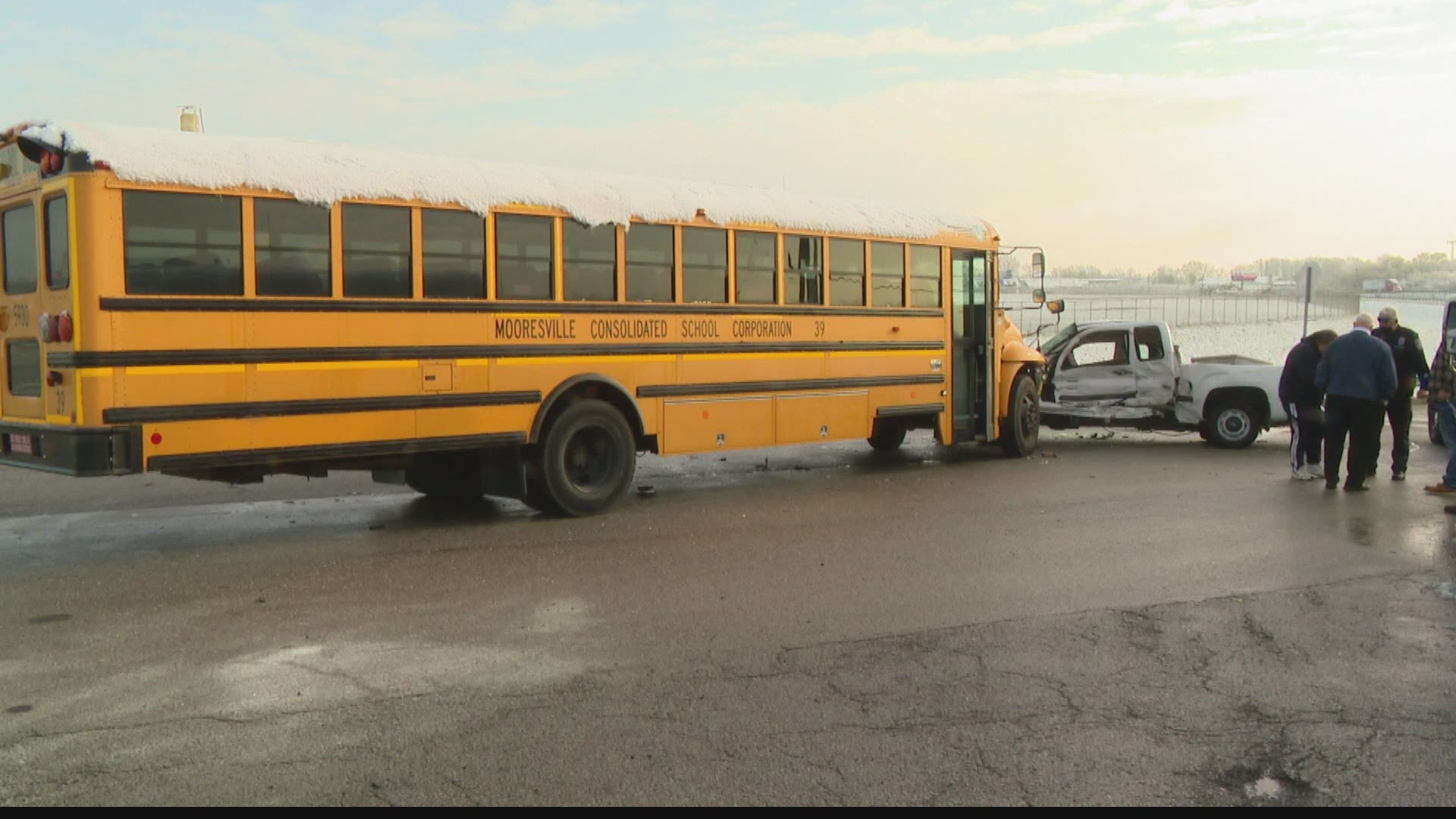 Slick roads Wednesay morning may be to blame for several crashes, including one involving a Mooresville Schools bus.