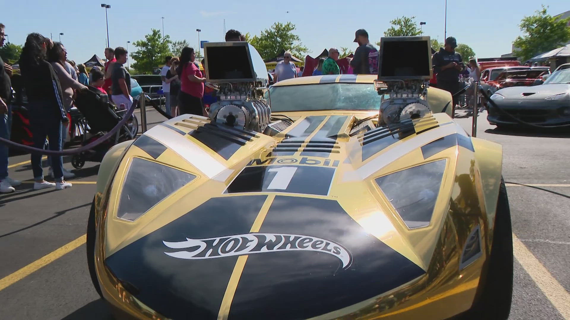 Fifty life-sized hot wheels cars took over the parking lot at the Walmart Supercenter on Emerson Avenue.