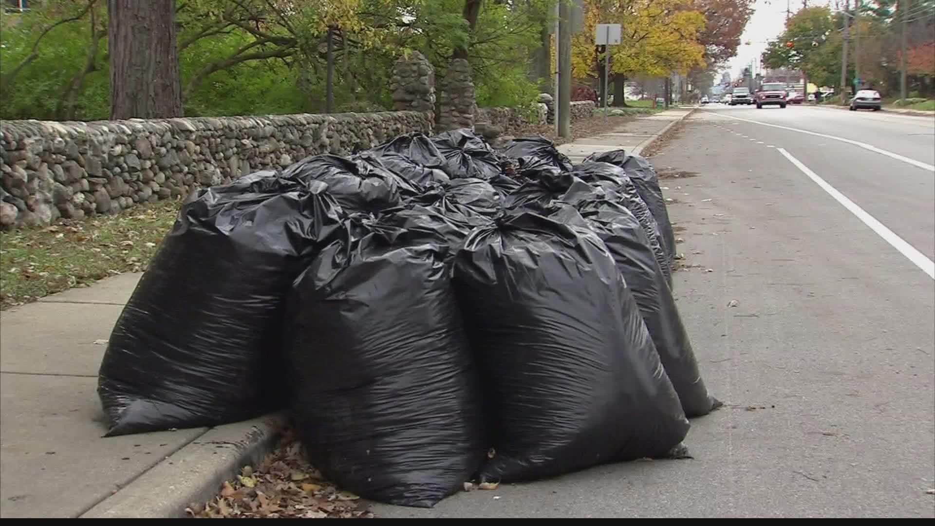 People can leave up to 40 bags of leaves for pickup per week on their regularly scheduled collection day.