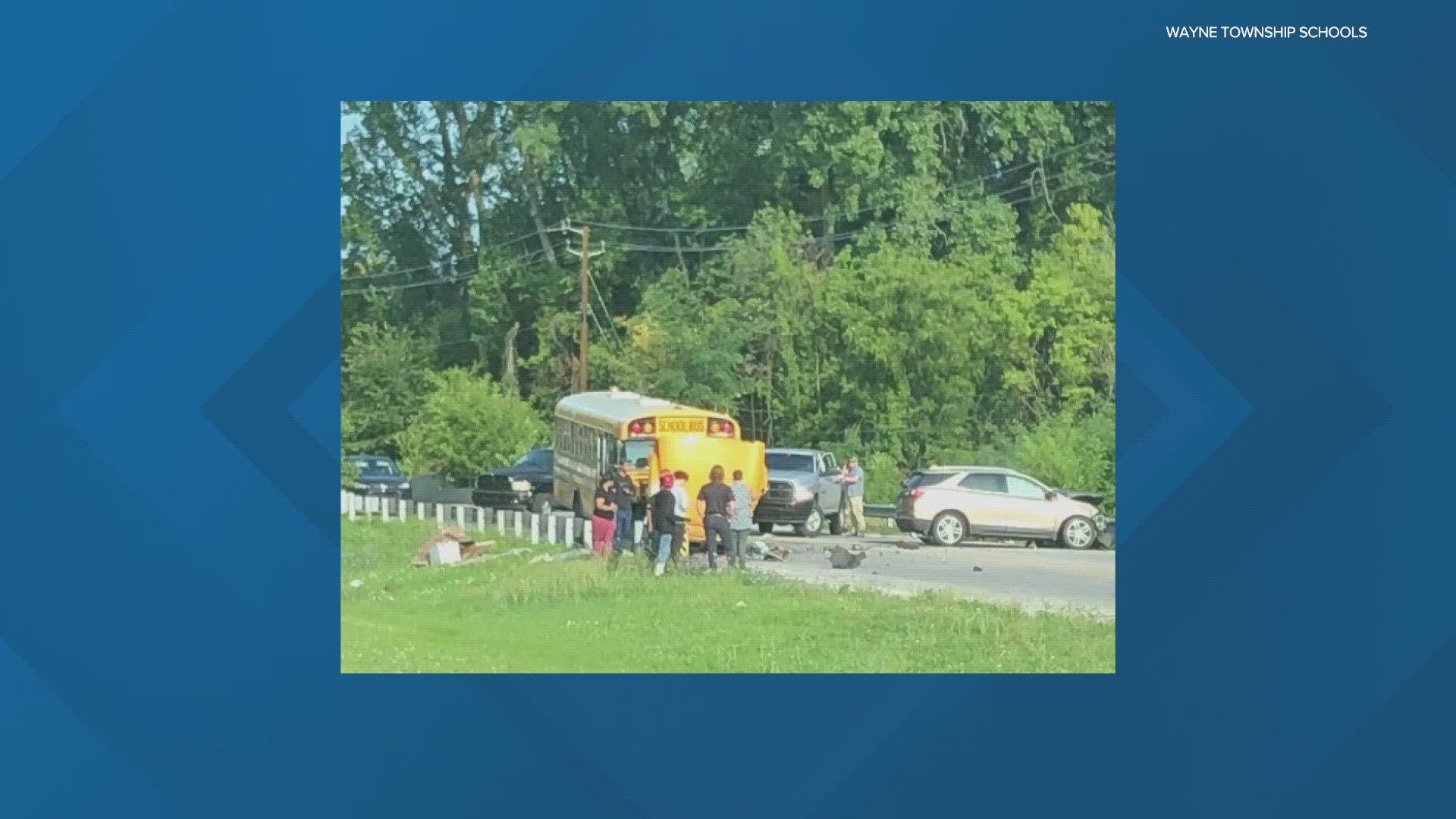 Two students were on the bus when it crashed at 10th and Country Club around 9 a.m. They were treated on the scene and released.