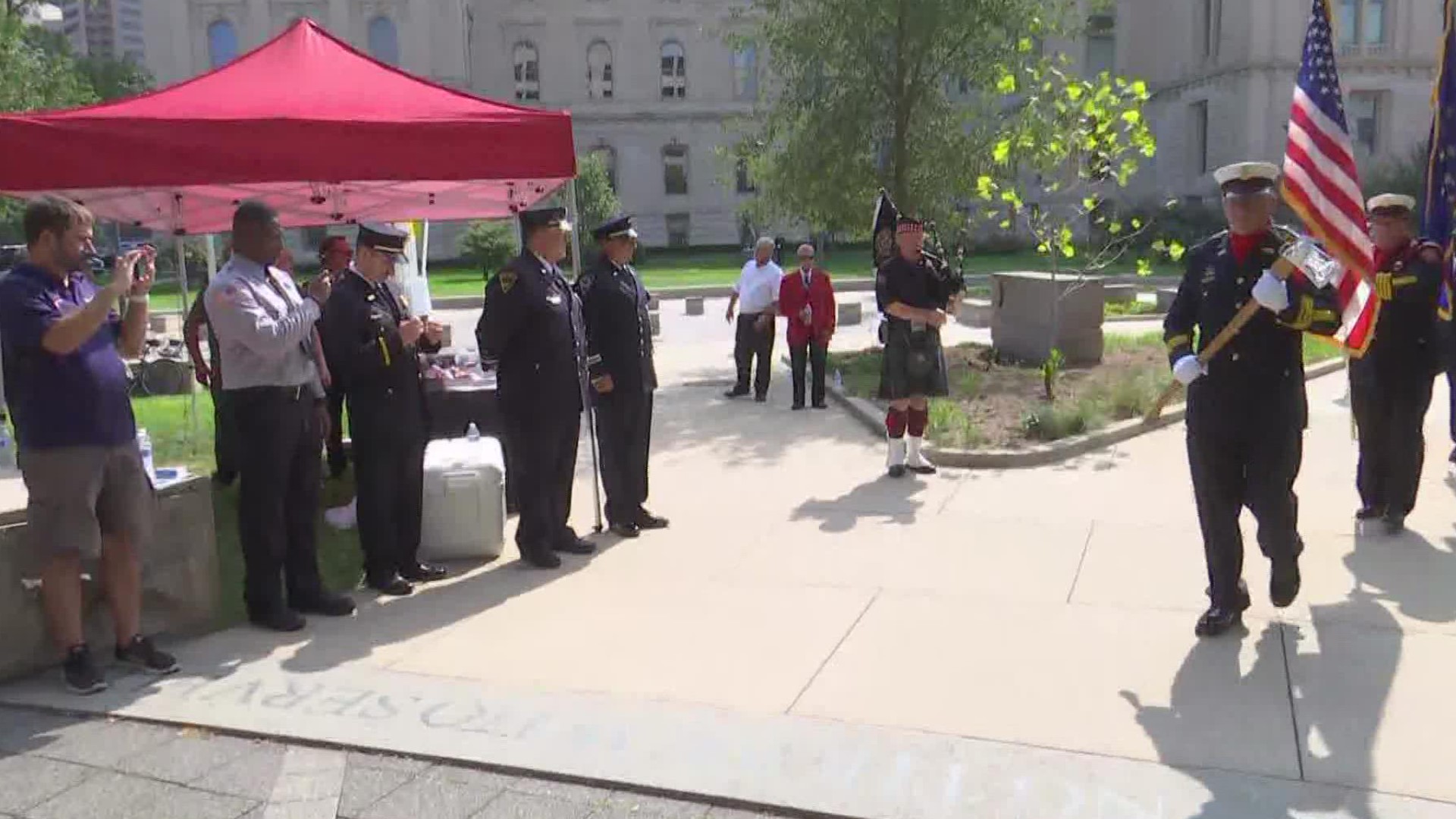 The names of eight fallen firefighters were added to a memorial Friday.