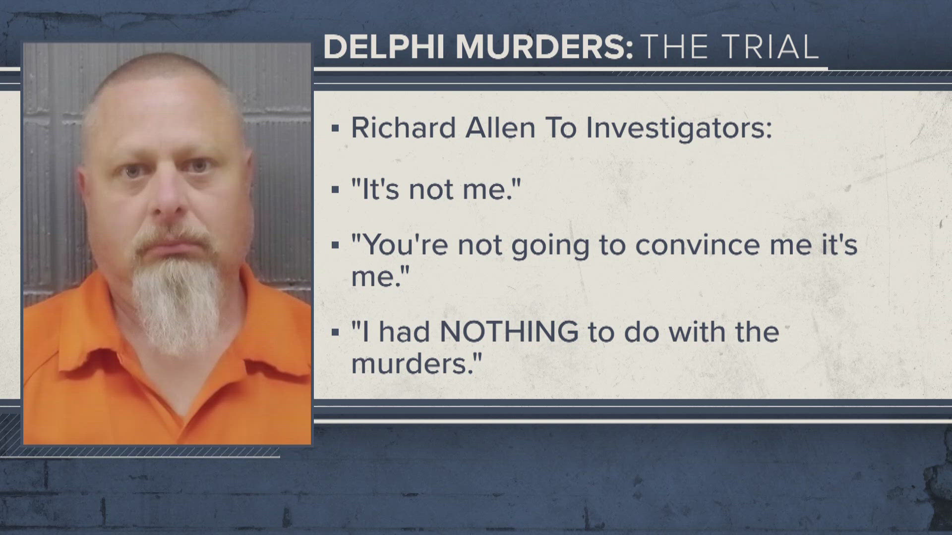 The prosecution played recorded interviews of Richard Allen speaking with Indiana State Police officers and the current Carroll County sheriff.